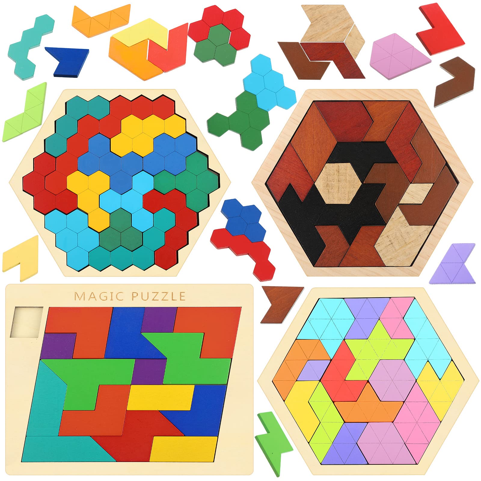 Foto 2 pulgar | Rompecabezas De Madera Con Bloques Hexagonales Rompecabezas Geométrico En Tangram - Venta Internacional