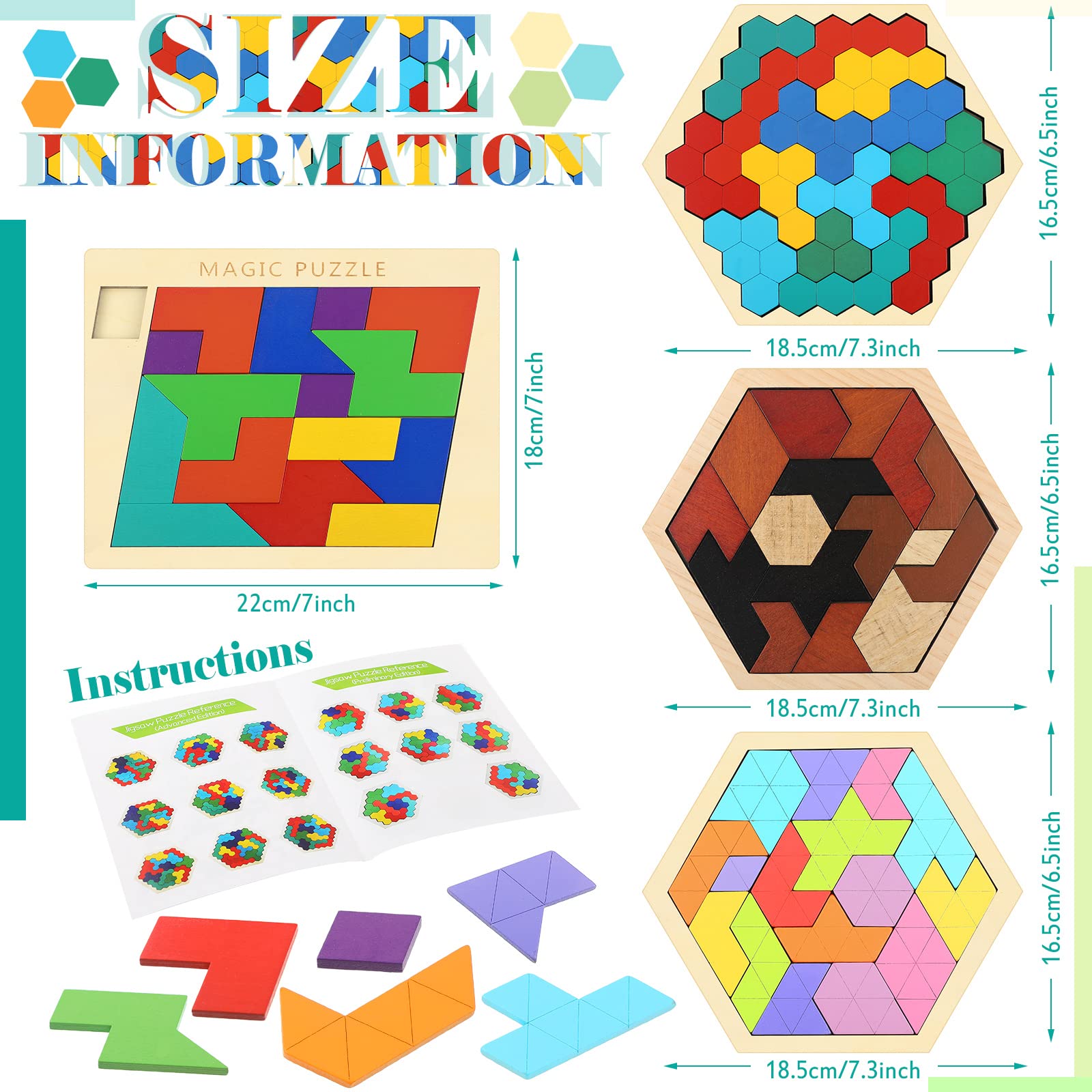 Foto 4 pulgar | Rompecabezas De Madera Con Bloques Hexagonales Rompecabezas Geométrico En Tangram - Venta Internacional