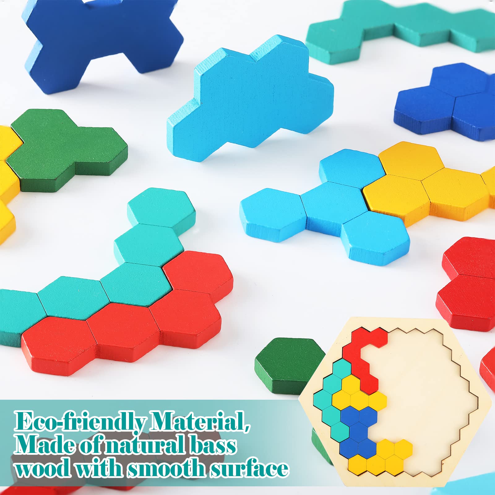 Foto 7 pulgar | Rompecabezas De Madera Con Bloques Hexagonales Rompecabezas Geométrico En Tangram - Venta Internacional