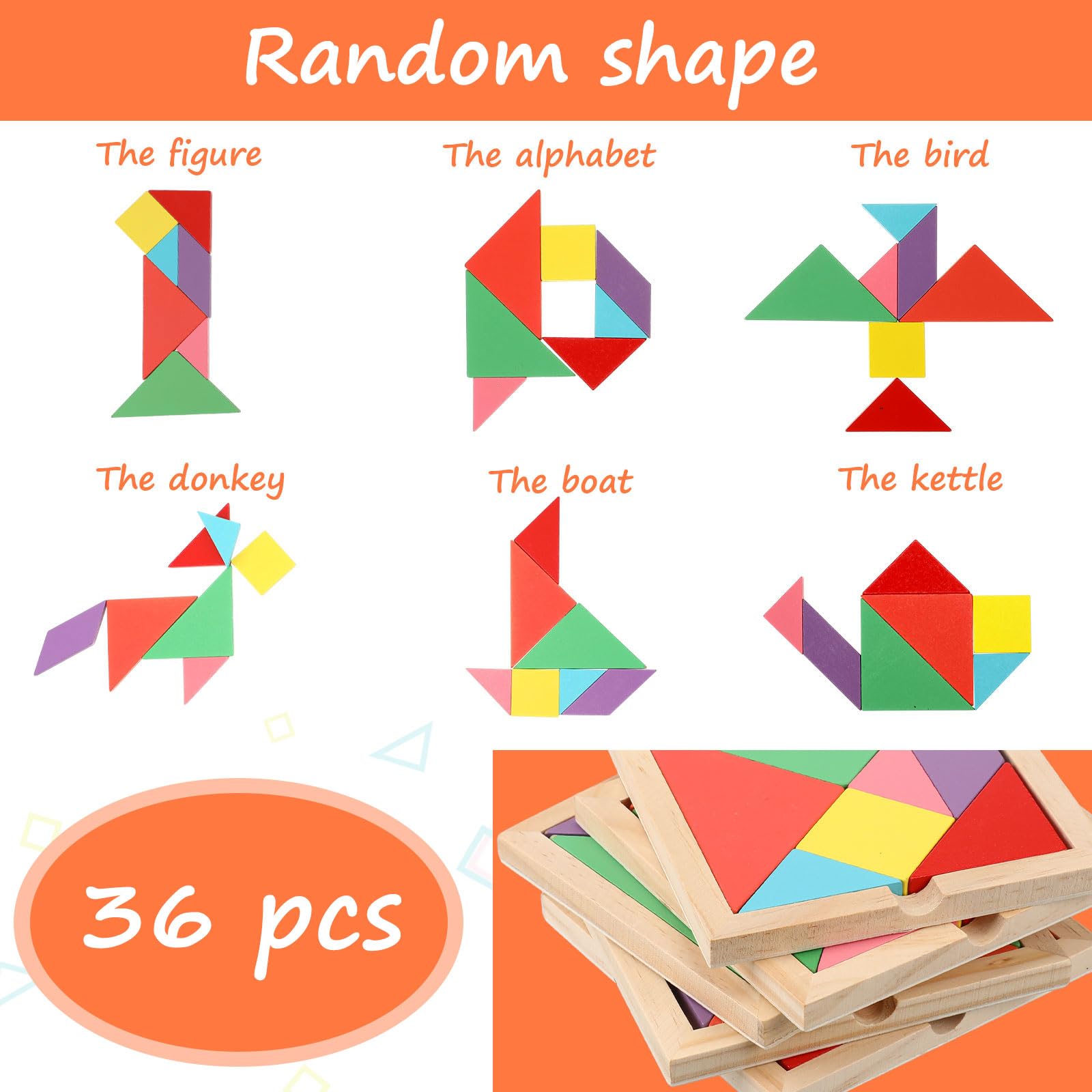 Foto 5 pulgar | Puzles de Madera Tipo Tangram 36 piezas Juego de Resolución de Problemas para Estudiantes - Venta Internacional