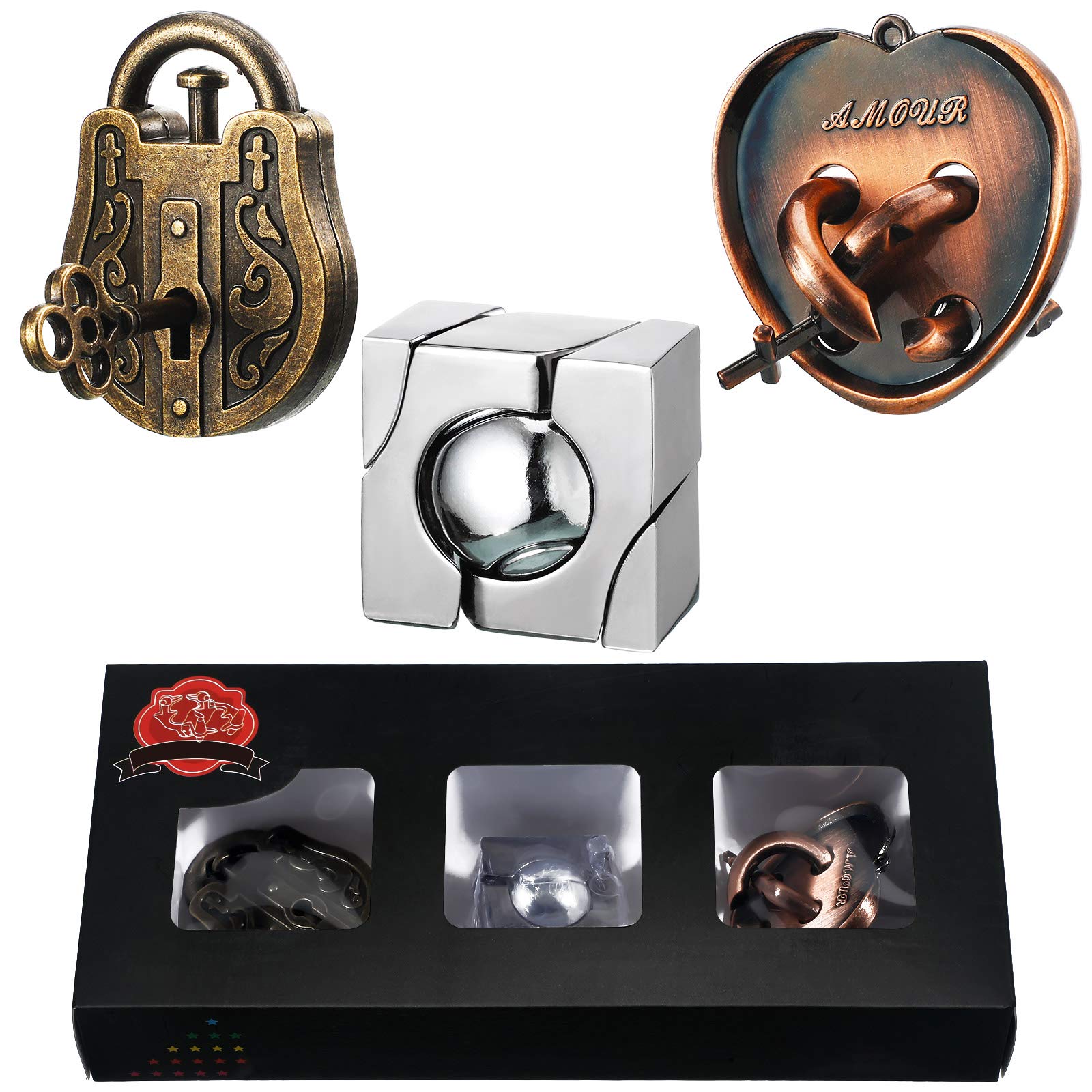 Juego De 3 Juegos Entrelazados Brain Teaser Metal Puzzle Unlock - Venta Internacional.