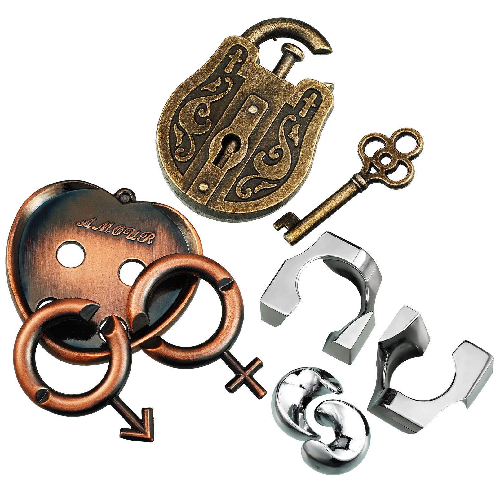 Foto 4 pulgar | Juego De 3 Juegos Entrelazados Brain Teaser Metal Puzzle Unlock - Venta Internacional.