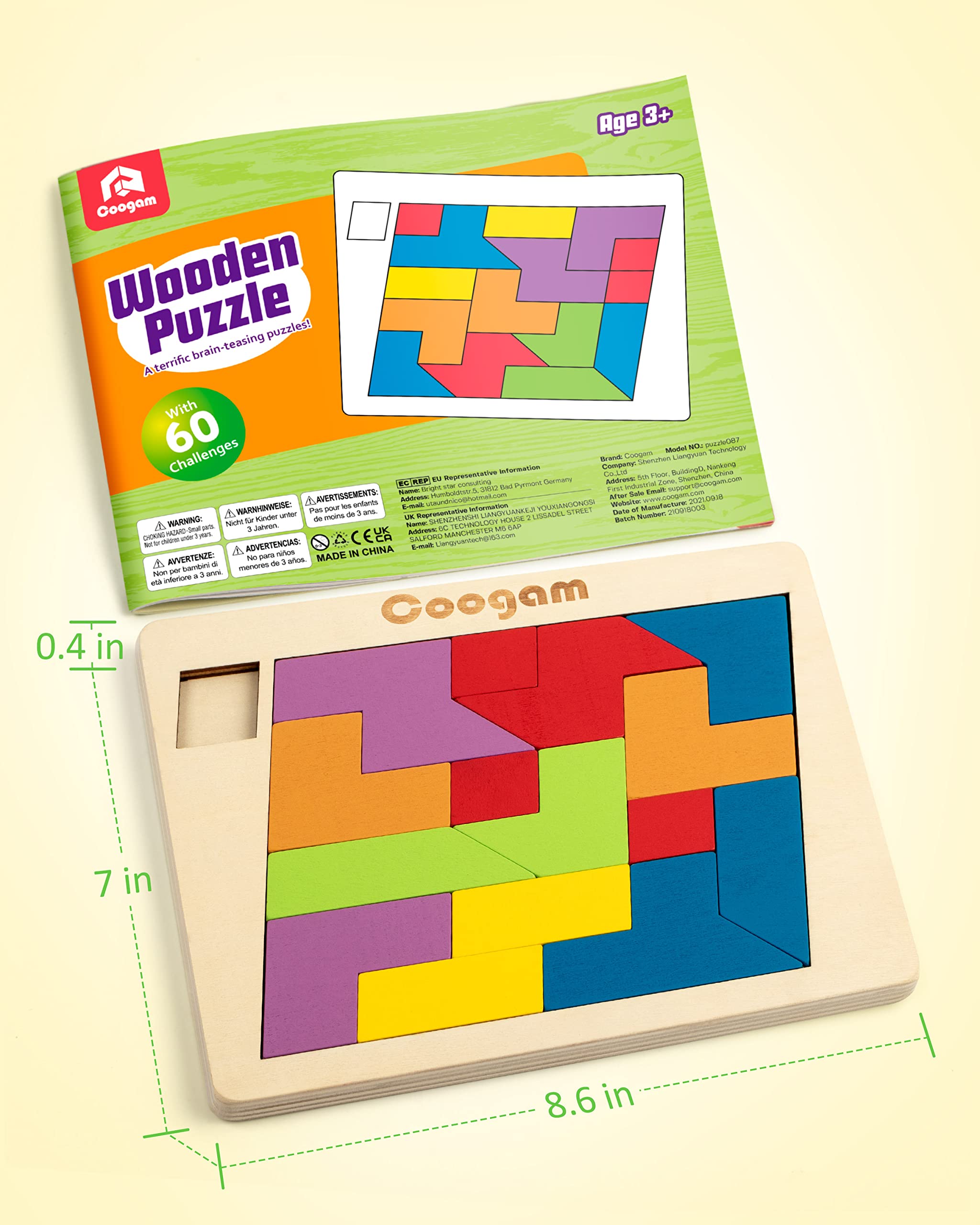 Foto 8 pulgar | Juego Logic Tangram Puzzle Coogam de Madera 3d - Venta Internacional