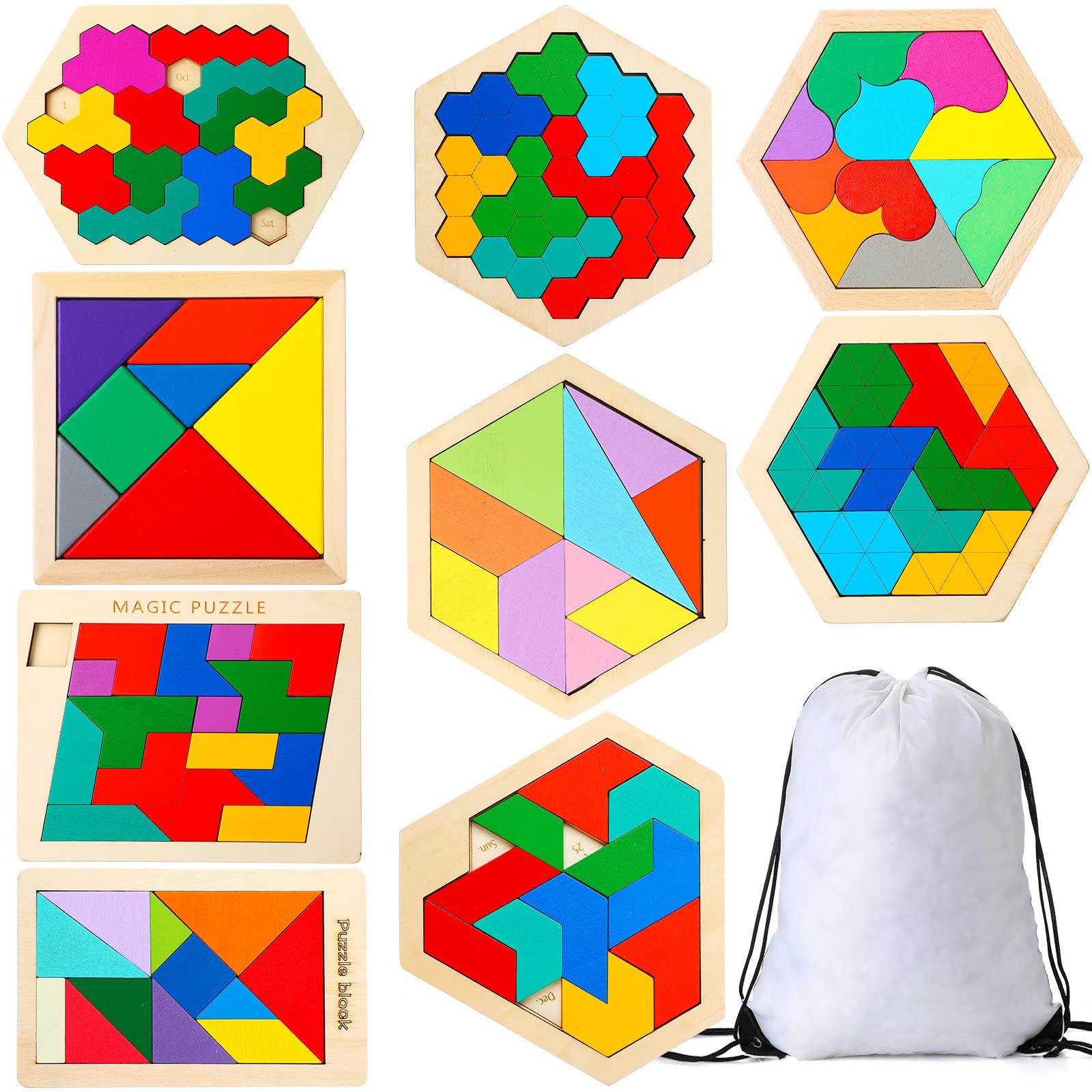 Juego De Rompecabezas Hexagonales De Madera Sratte 9 Piezas Con Bolsa De Almacenamiento - Venta Internacional