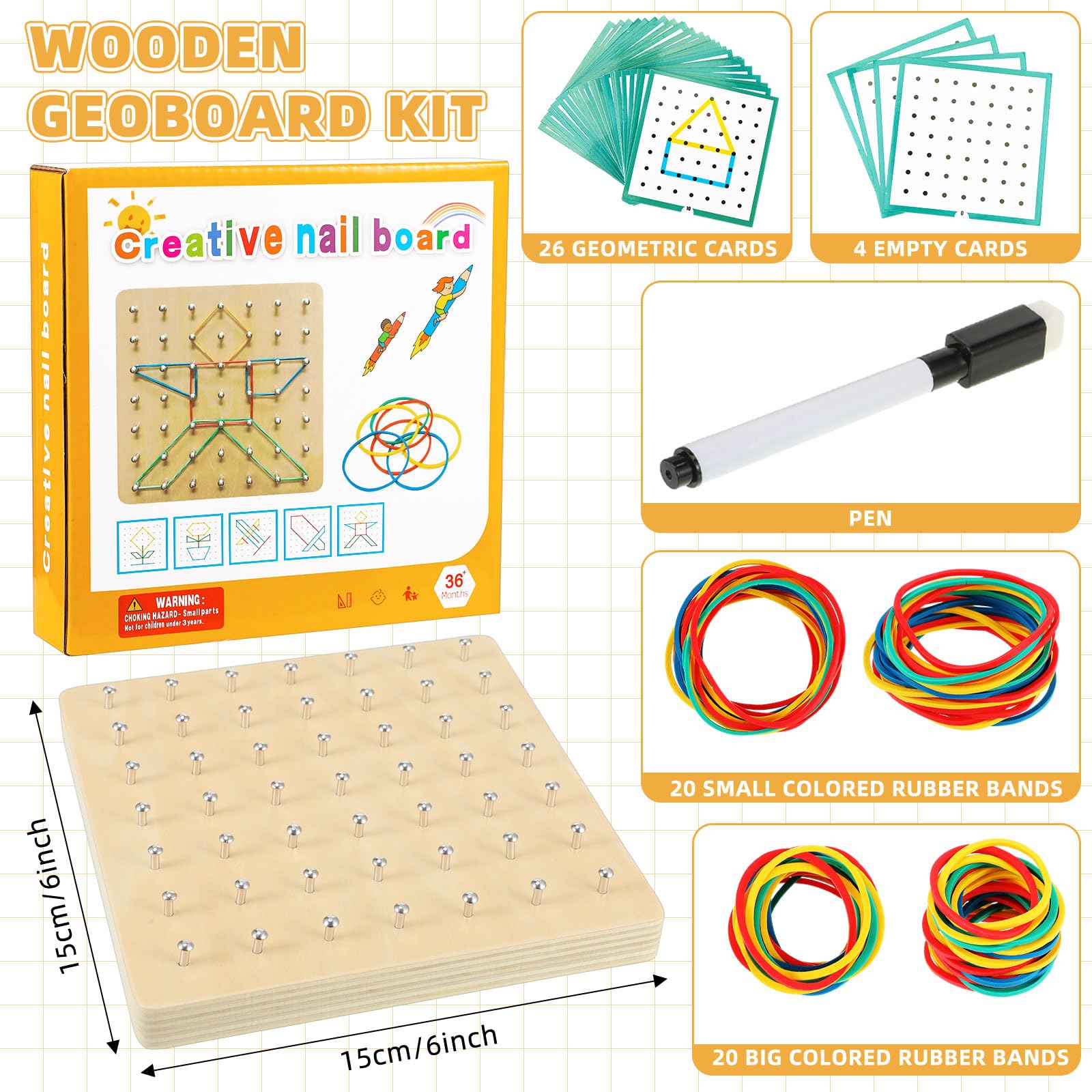 Foto 2 | Set Geoboard Jenaai 6 de Madera con Gomas Elásticas - Venta Internacional