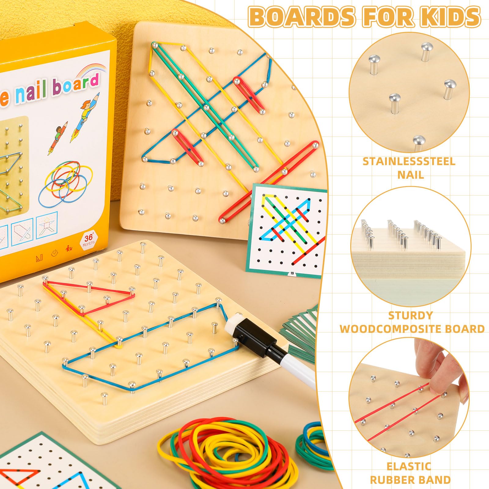 Foto 3 | Set Geoboard Jenaai 6 de Madera con Gomas Elásticas - Venta Internacional