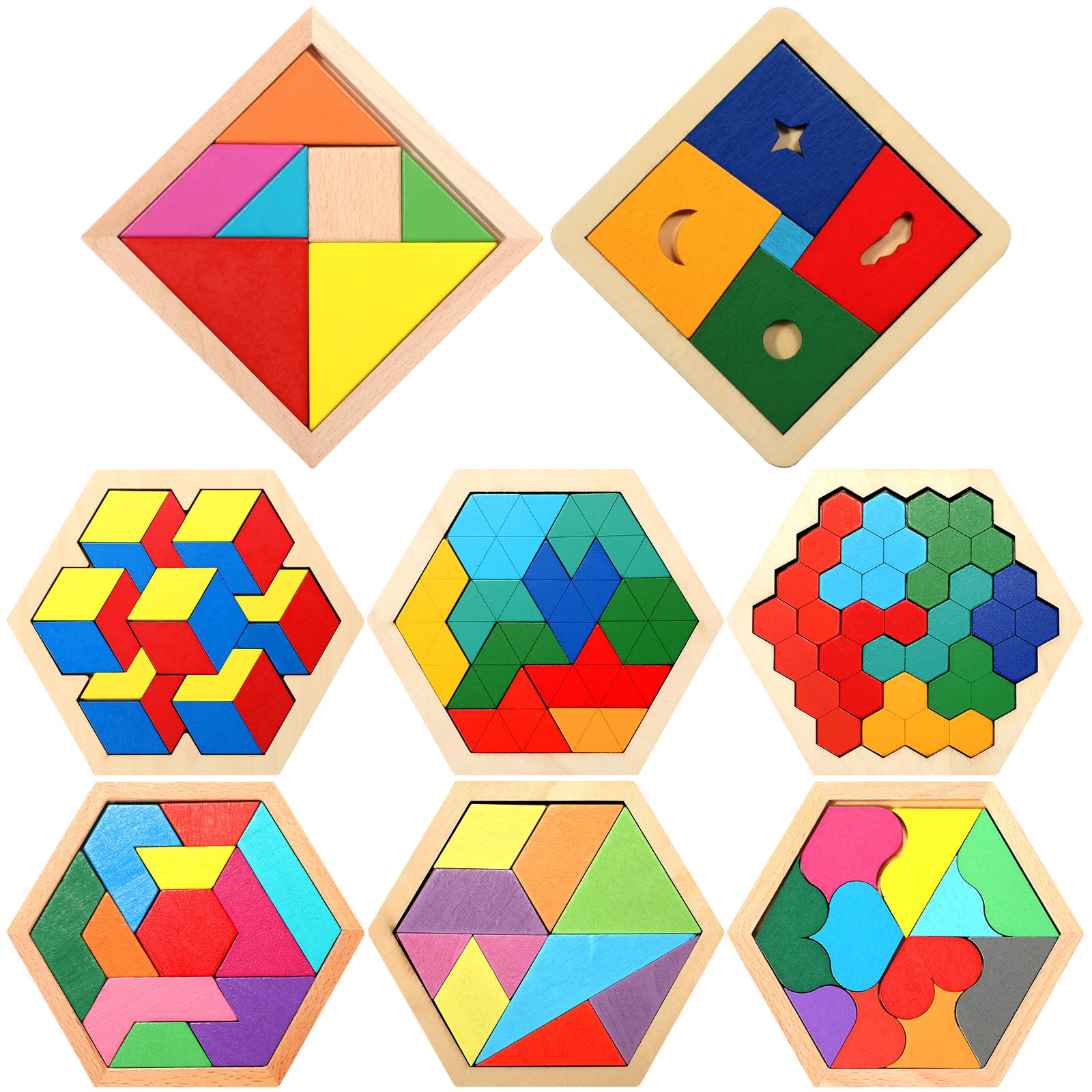 Puzles Hexagonales De Madera Jerify Educativos Paquete De 8 para Niños  - Venta Internacional