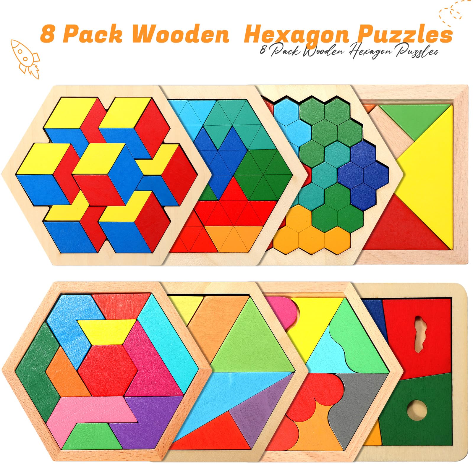 Foto 3 pulgar | Puzles Hexagonales De Madera Jerify Educativos Paquete De 8 para Niños  - Venta Internacional