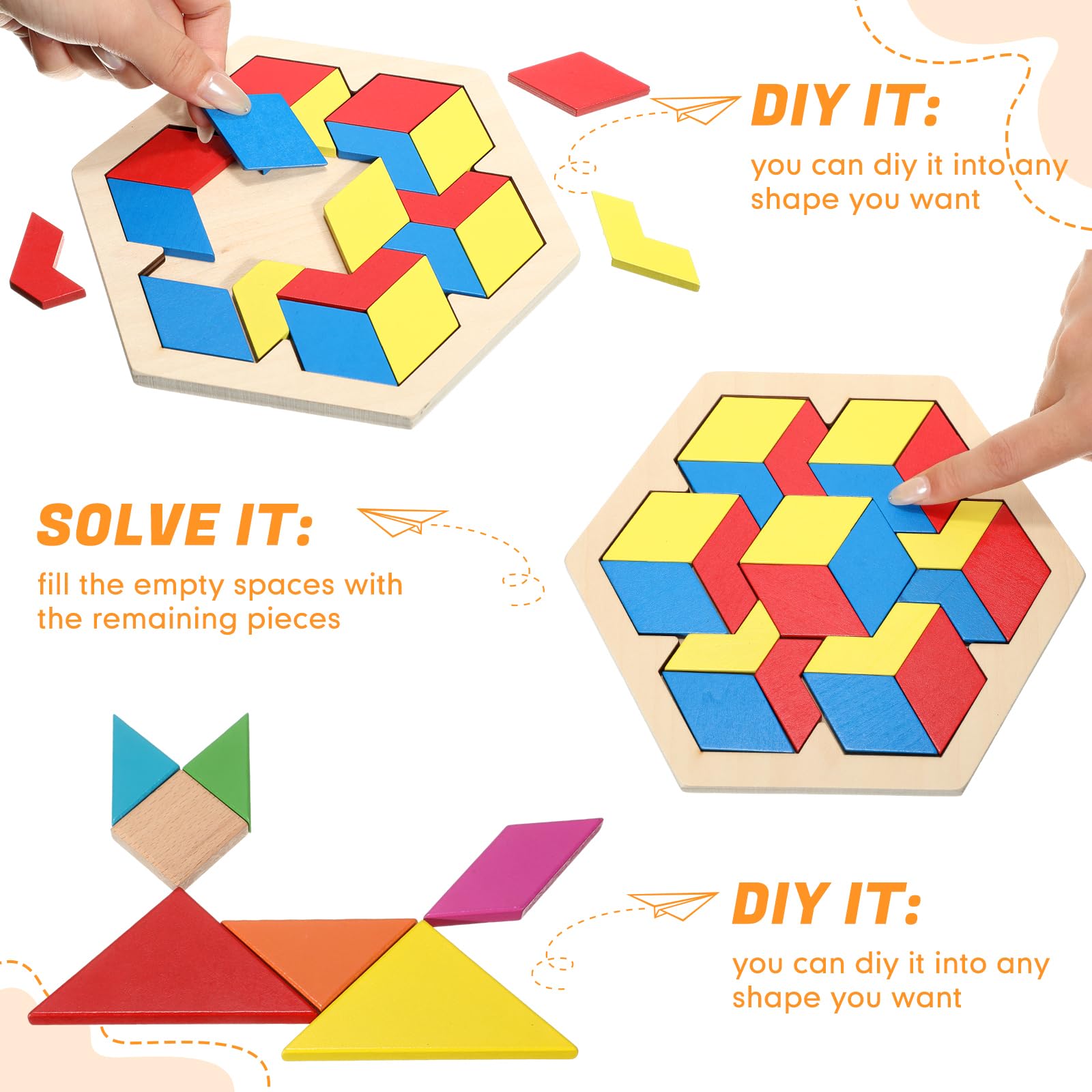 Foto 6 pulgar | Puzles Hexagonales De Madera Jerify Educativos Paquete De 8 para Niños  - Venta Internacional