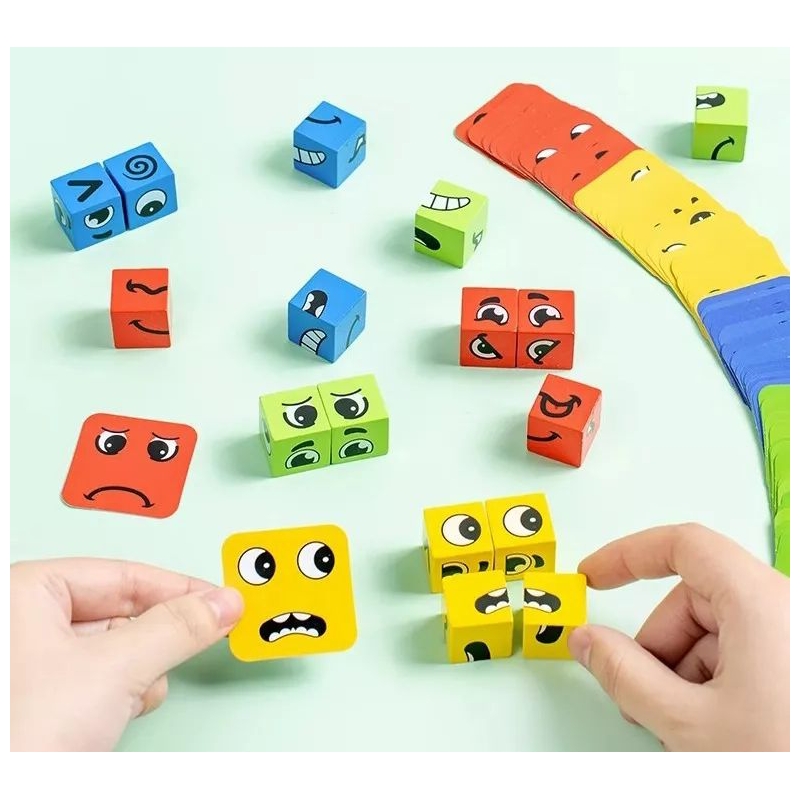 Foto 4 pulgar | Juego De Expresión De Rompecabezas Wooden Cube Change Face Para Niños - Venta Internacional.