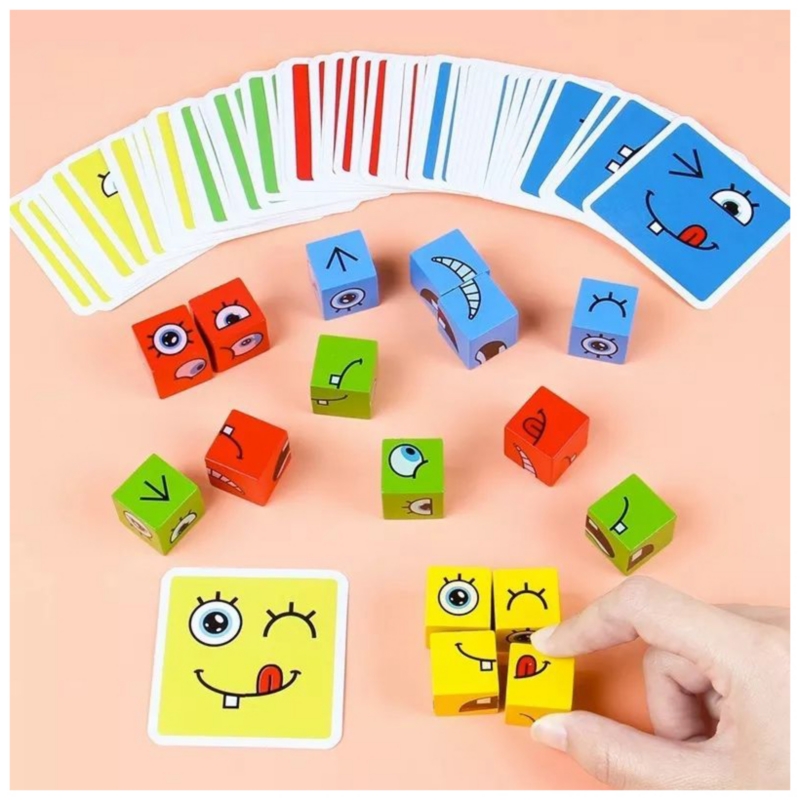 Foto 6 pulgar | Juego De Expresión De Rompecabezas Wooden Cube Change Face Para Niños - Venta Internacional.