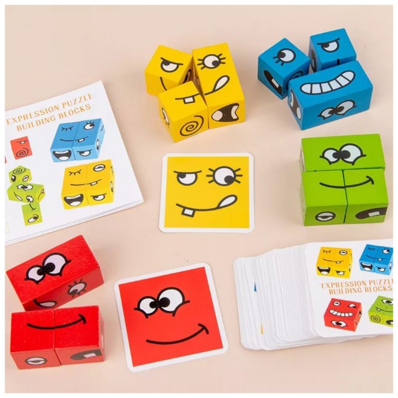 Foto 7 pulgar | Juego De Expresión De Rompecabezas Wooden Cube Change Face Para Niños - Venta Internacional.