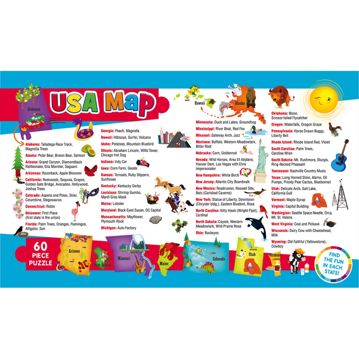 Foto 4 pulgar | Rompecabezas Masterpieces Con Forma De Mapa Estatal De Ee. Uu., 60 Piezas - Venta Internacional.