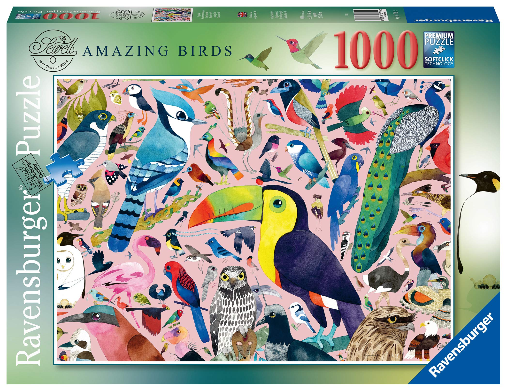 Rompecabezas Ravensburger Matt Sewell's Amazing Birds, 1000 Piezas - Venta Internacional.