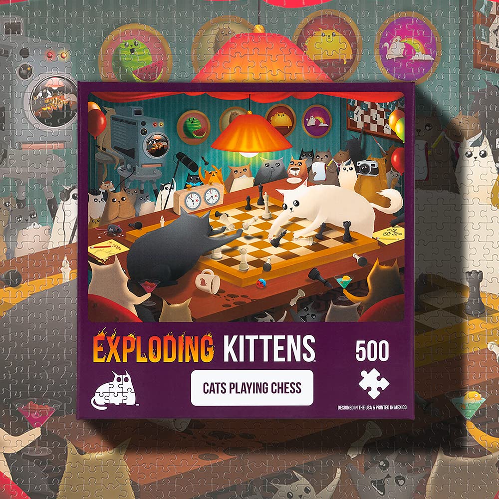 Foto 4 pulgar | Puzle Exploding Kittens Cats Playing Chess 500 Piezas - Venta Internacional.