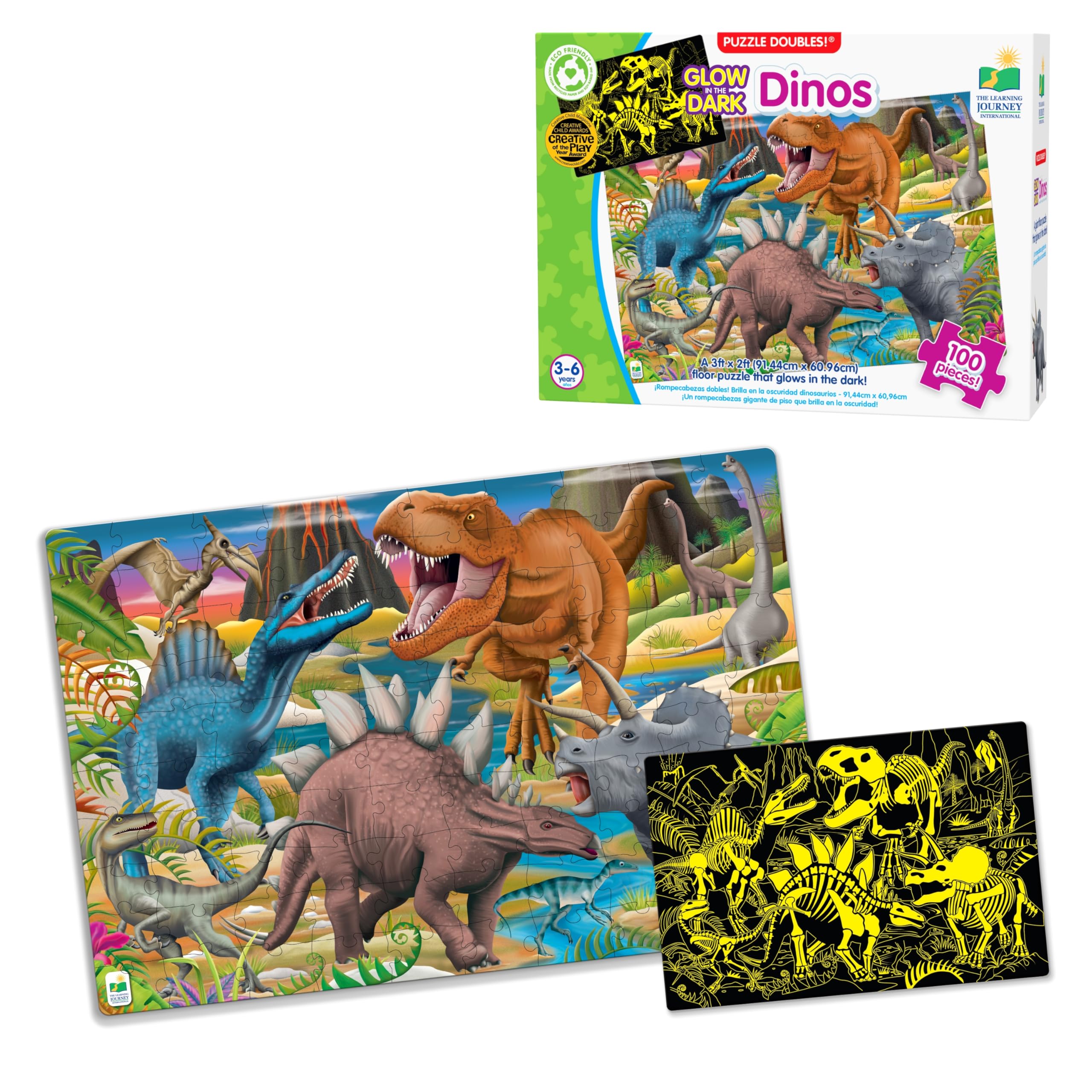 Puzle El Viaje De Aprendizaje: Dinosaurios Que Brillan En La Oscuridad, 100 Piezas - Venta Internacional.