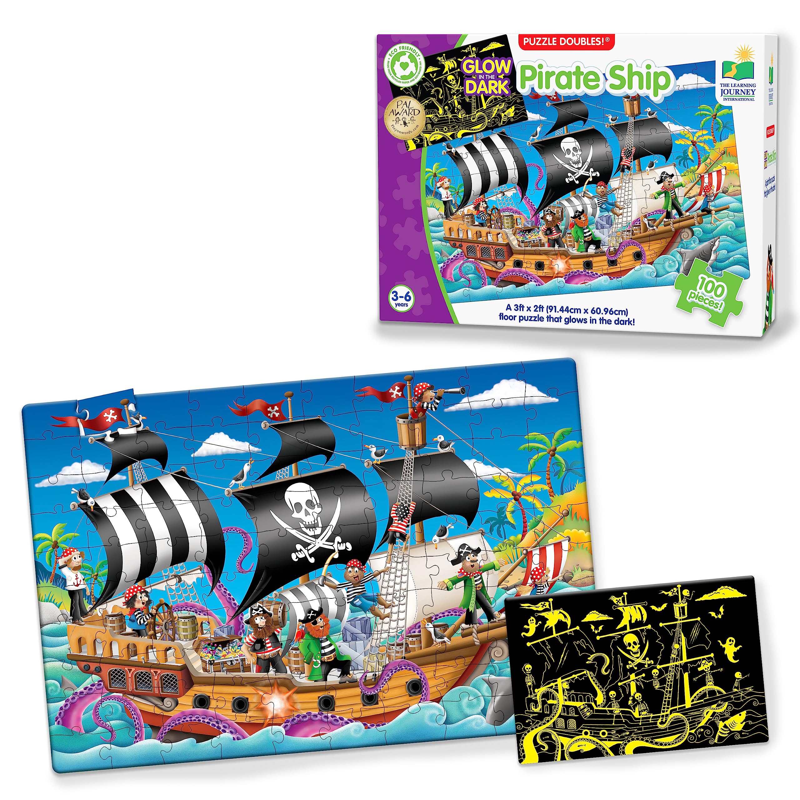 Puzzle The Learning Journey, Barco Pirata Que Brilla En La Oscuridad, 100 Unidades - Venta Internacional.