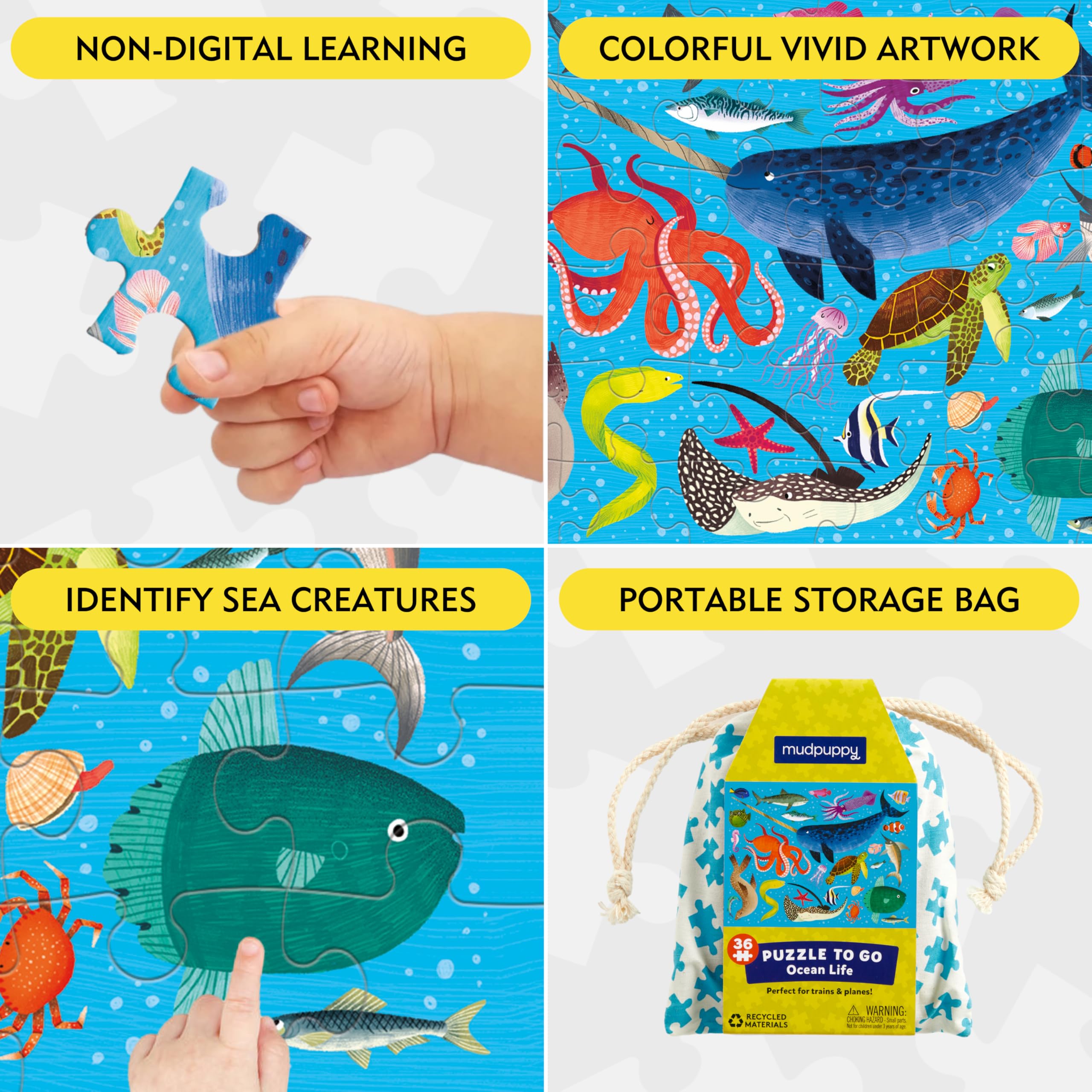 Foto 7 pulgar | Puzzle Mudpuppy Ocean Life 36 Piezas Con Bolsa De Tela Para Niños A Partir De 3 Años - Venta Internacional.