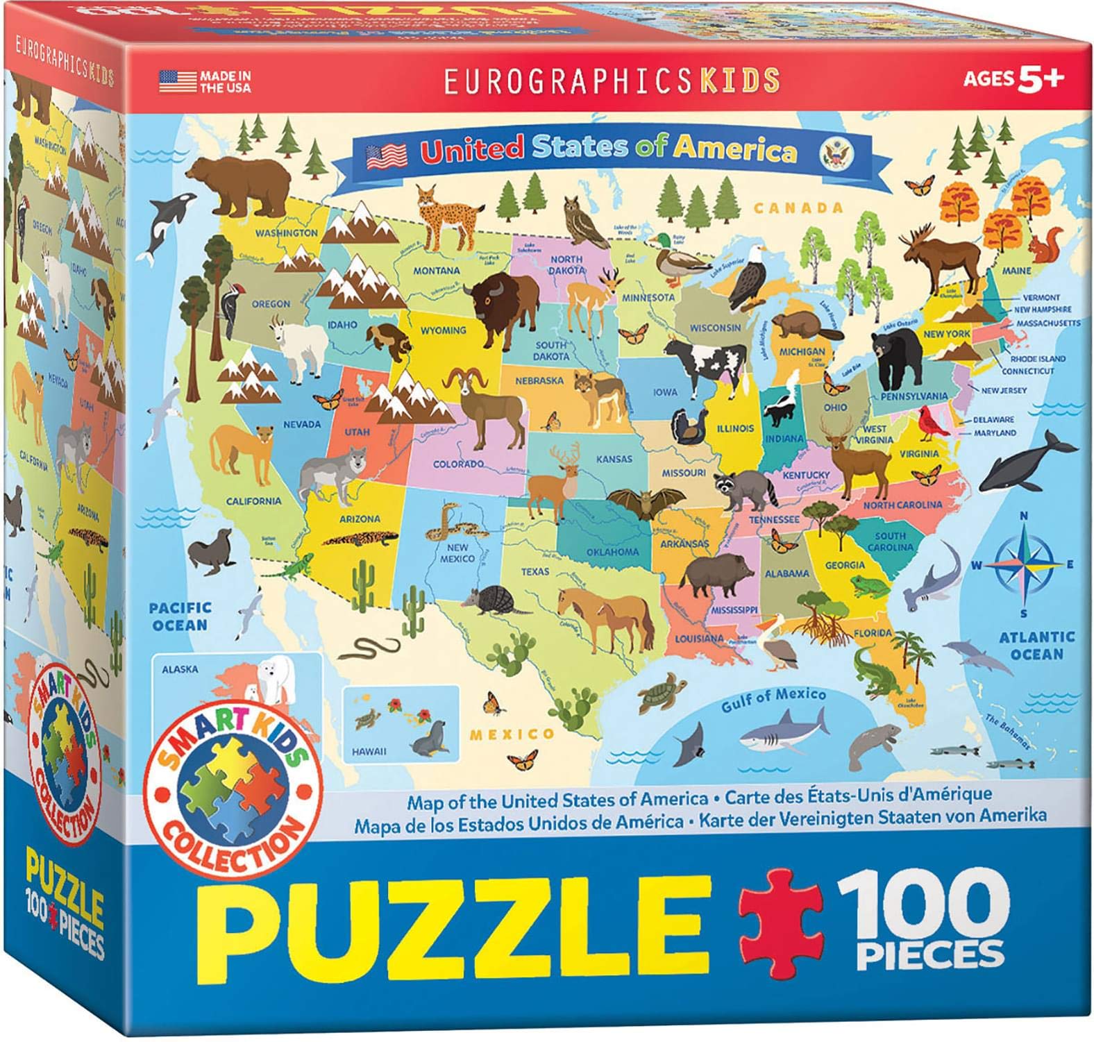 Puzzle Eurographics: Mapa Ilustrado De Los Estados Unidos, 100 Unidades - Venta Internacional.