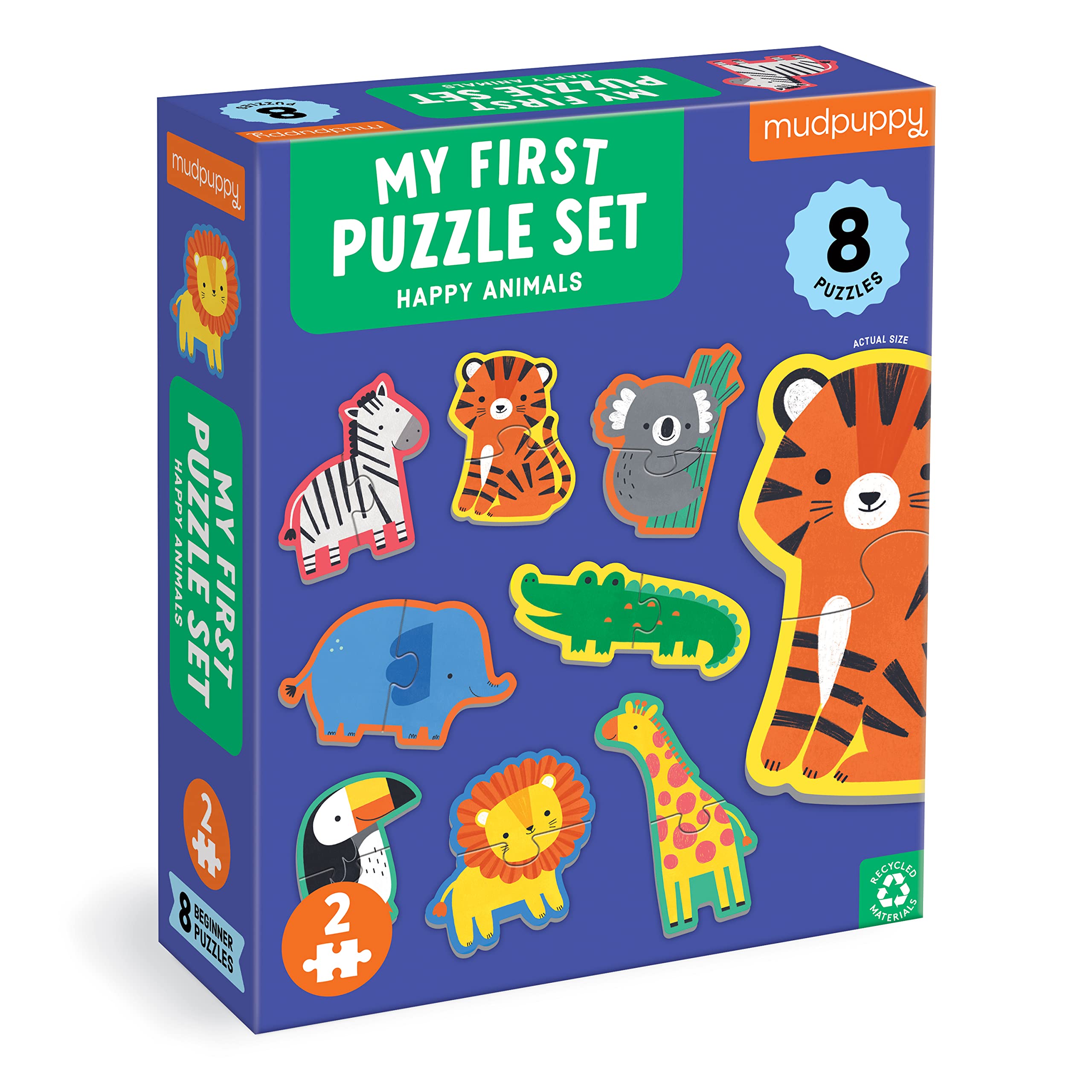 Puzzle Mudpuppy Happy Animals My First De 2 Piezas, 8 Rompecabezas De 2 A 4 Años - Venta Internacional.