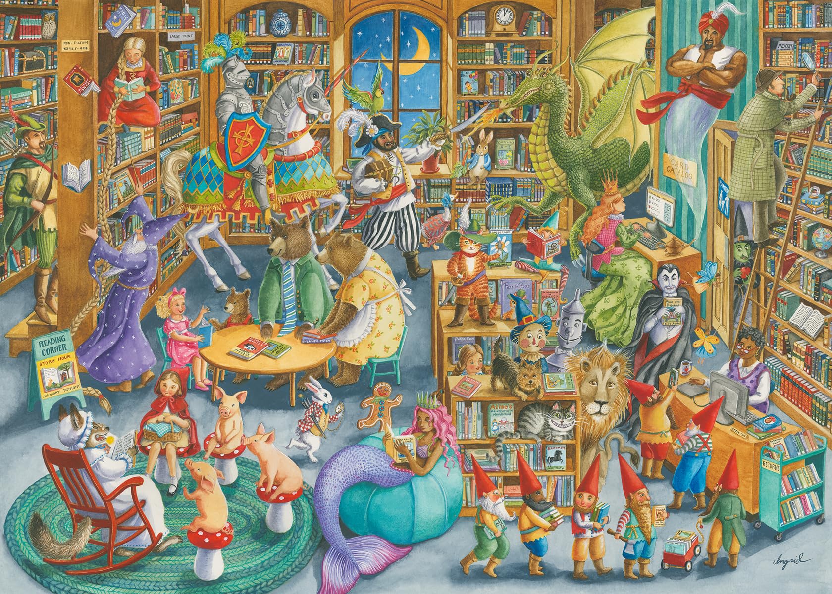 Rompecabezas Ravensburger Midnight At The Library 1000 Piezas - Venta Internacional.