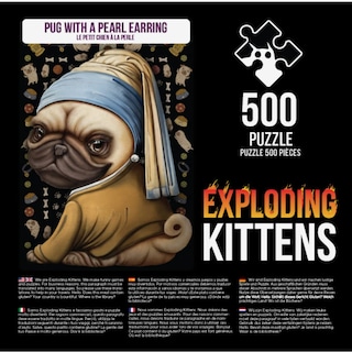 Foto 2 | Pendientes Puzzle Exploding Kittens Con Forma De Carlino Con Perla, 500 Piezas - Venta Internacional.