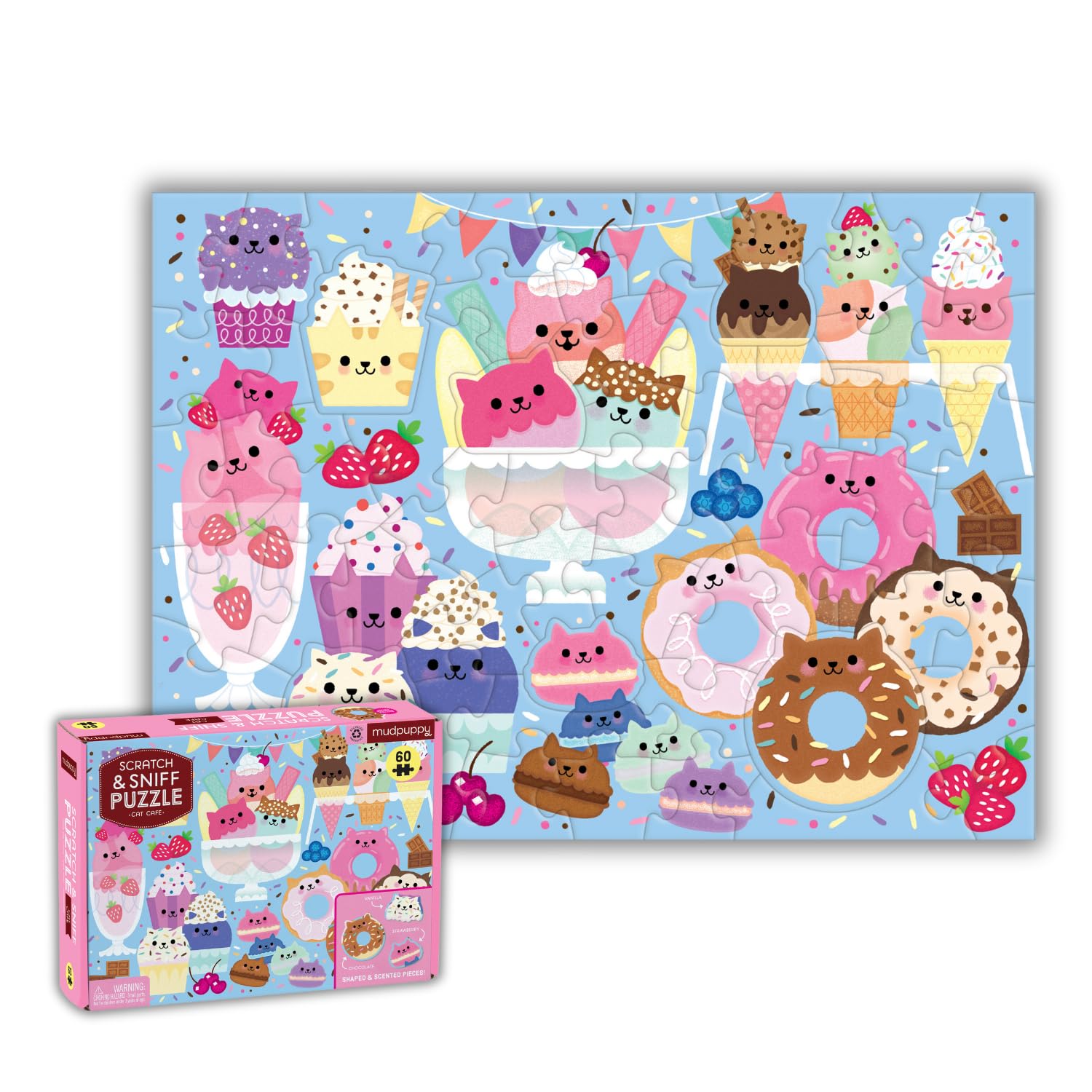 Puzle Mudpuppy Cat Cafe Scratch & Sniff, 60 Piezas - Venta Internacional.