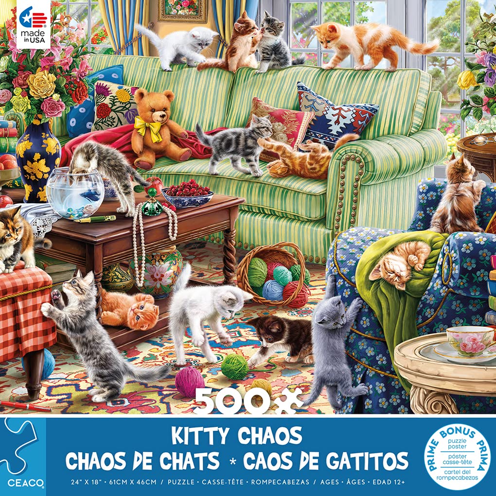 Foto 3 pulgar | Rompecabezas Ceaco Paws Gone Wild Kitty Chaos 500 Piezas - Venta Internacional.