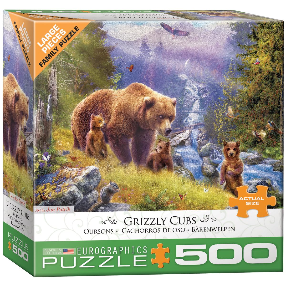 Rompecabezas Eurographics Grizzly Cubs 500 Piezas - Venta Internacional.