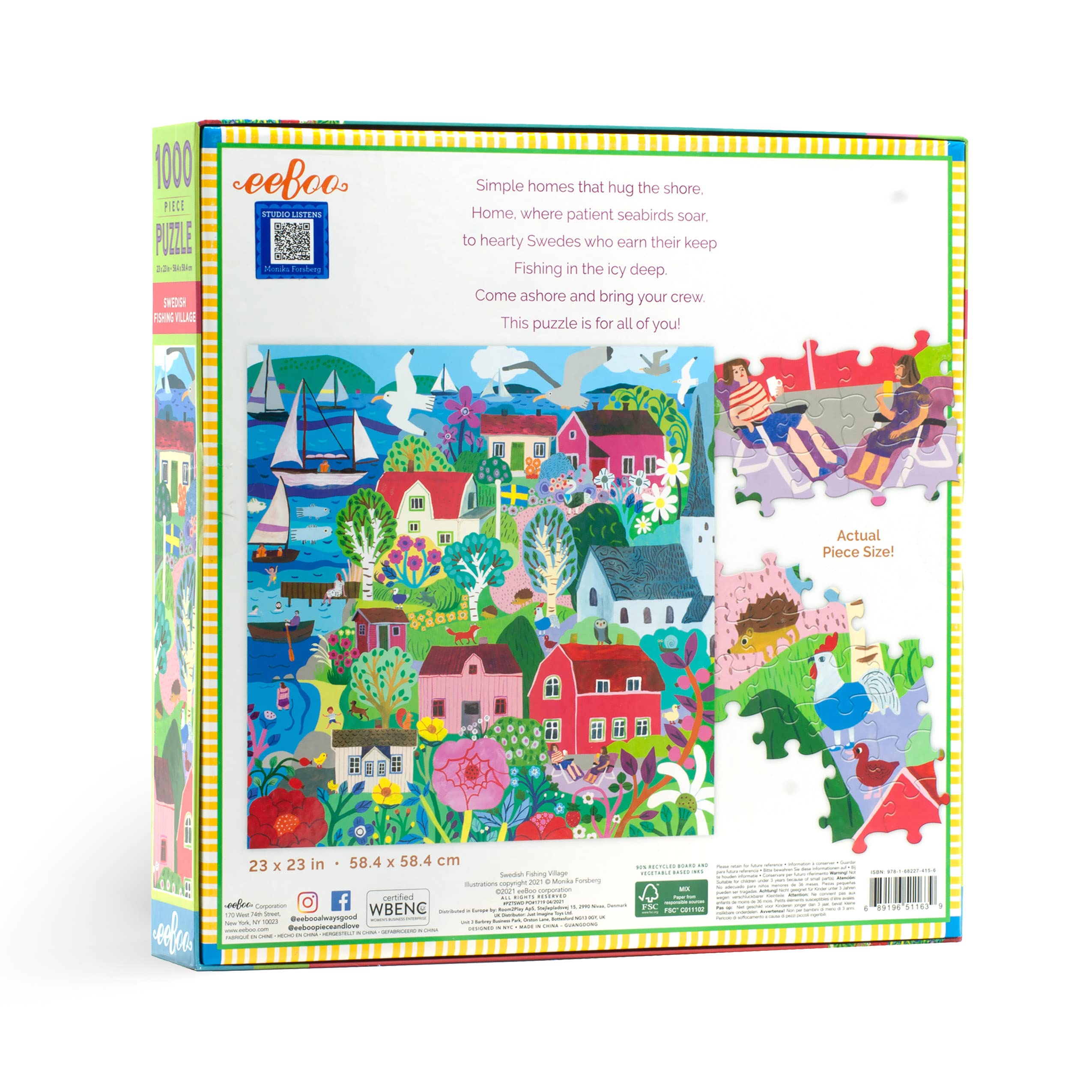 Foto 2 | Puzzle Eeboo Piece And Love Swedish Fishing Village, 1000 Unidades - Venta Internacional.