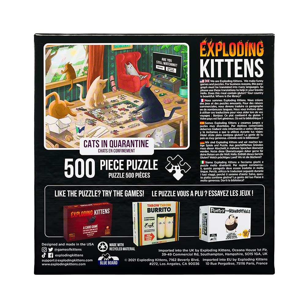 Foto 3 pulgar | Rompecabezas Exploding Kittens Cats In Quarantine, 500 Unidades - Venta Internacional.
