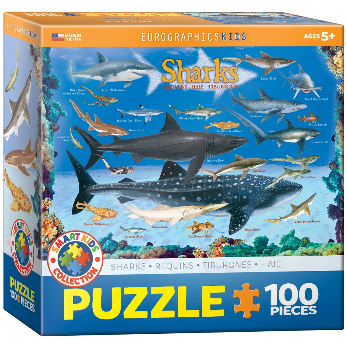 Foto 2 pulgar | Rompecabezas Eurographics Sharks 100 Piezas - Venta Internacional.