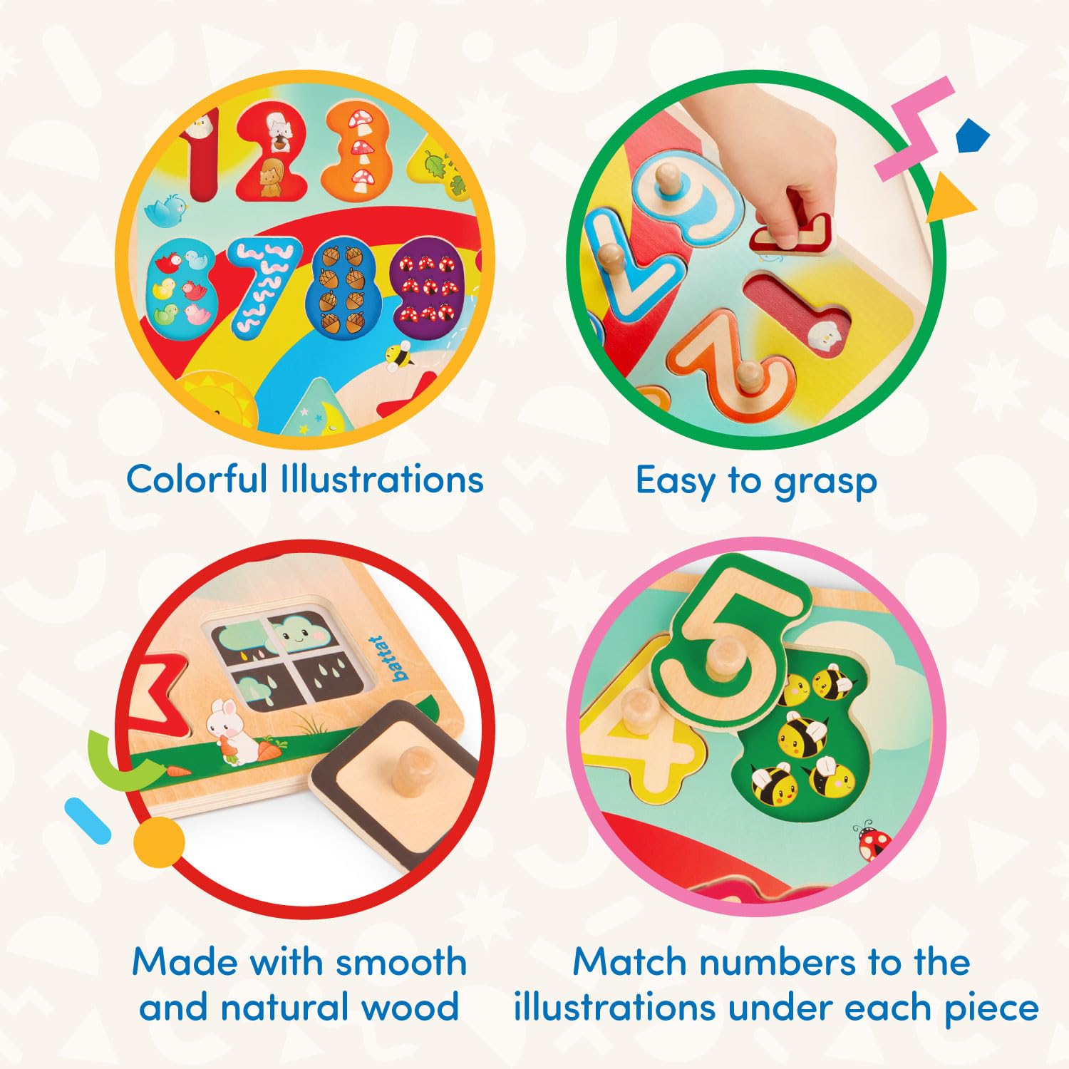 Foto 4 pulgar | Juguete Educativo Battat Wooden Number & Shapes Puzzle 2+ - Venta Internacional.