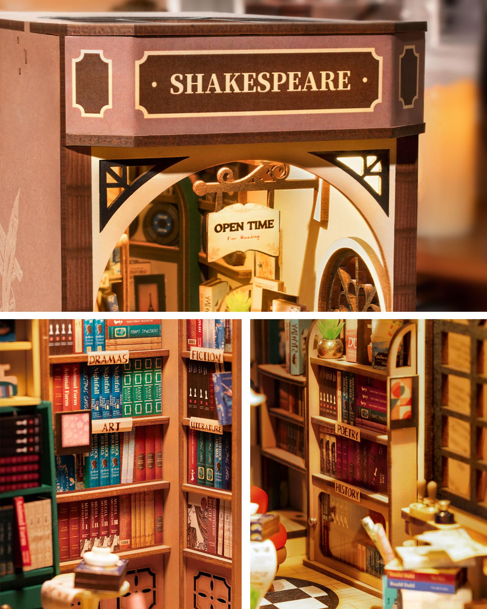Foto 4 | Juego De Rincón Para Libros Diy Bookstore Rolife Bookstore, Rompecabezas 3d De Madera Con Led - Venta Internacional.