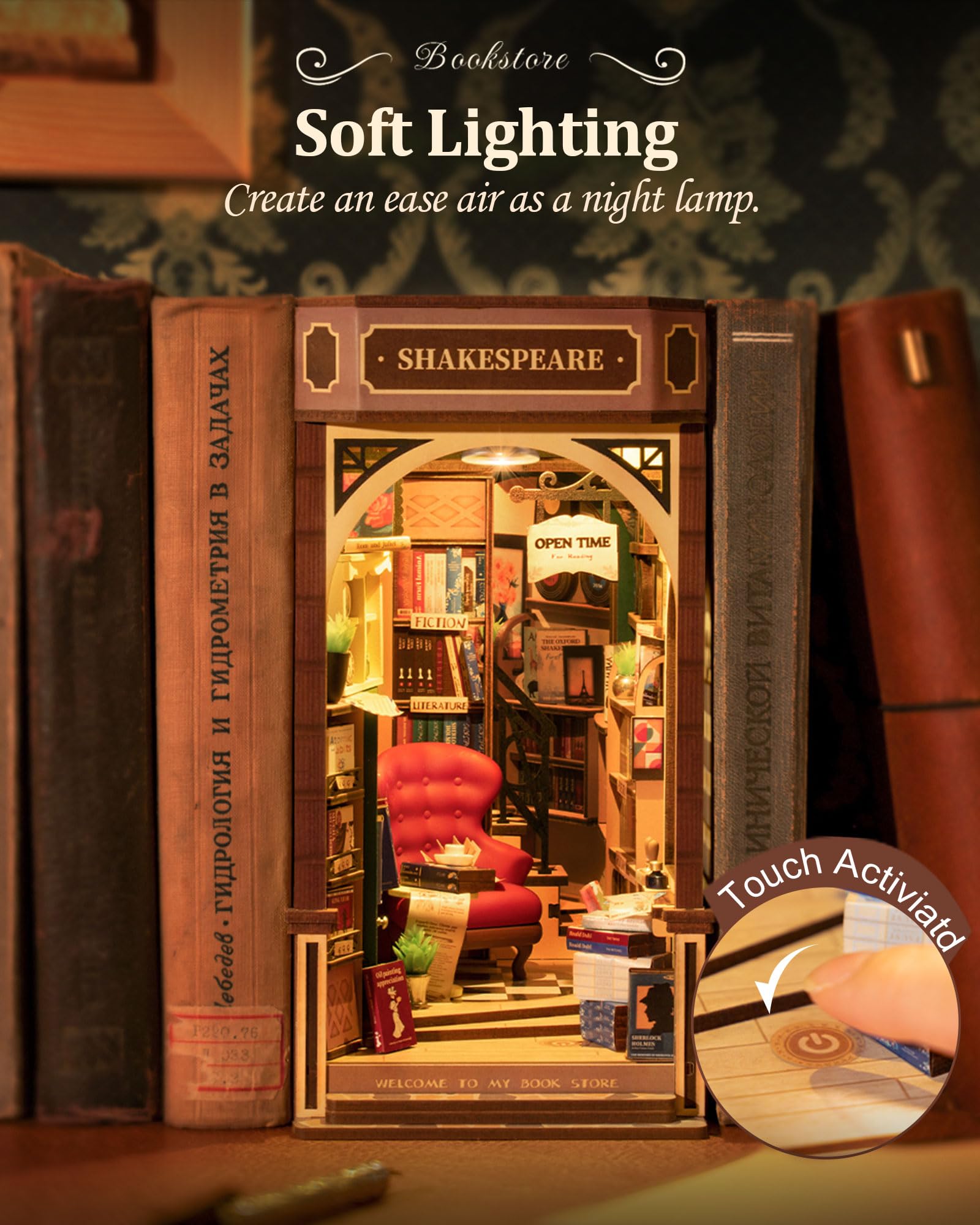 Foto 5 | Juego De Rincón Para Libros Diy Bookstore Rolife Bookstore, Rompecabezas 3d De Madera Con Led - Venta Internacional.