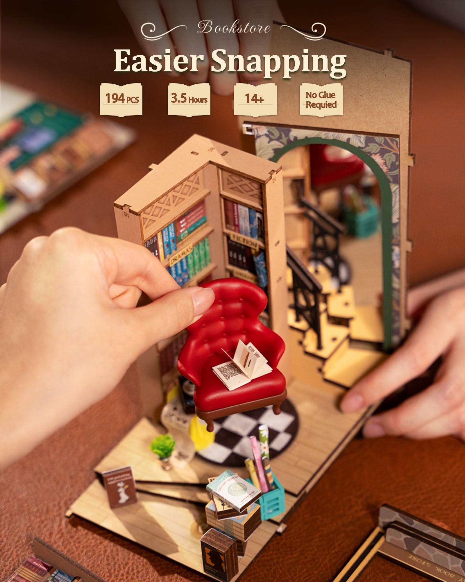 Foto 6 | Juego De Rincón Para Libros Diy Bookstore Rolife Bookstore, Rompecabezas 3d De Madera Con Led - Venta Internacional.
