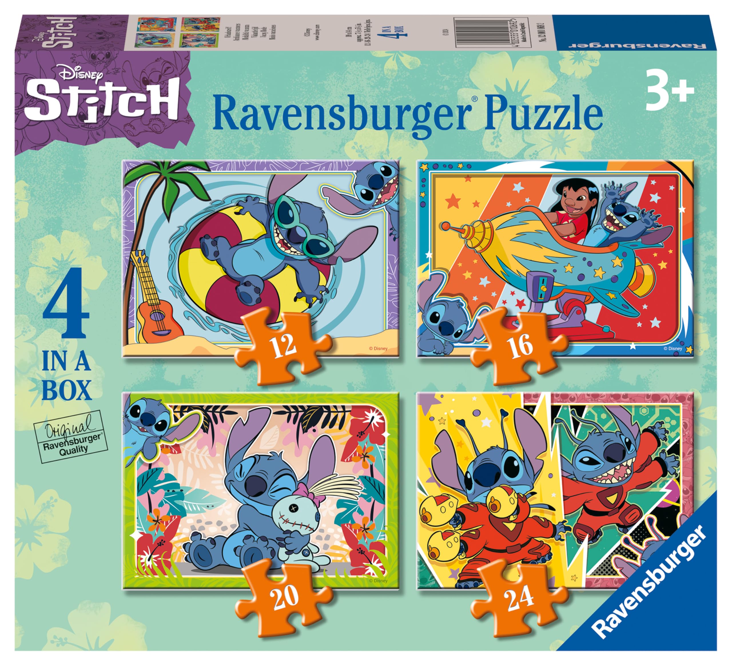 Foto 2 pulgar | Rompecabezas Ravensburger Disney Stitch 4 En Una Caja 12-24 P - Venta Internacional.