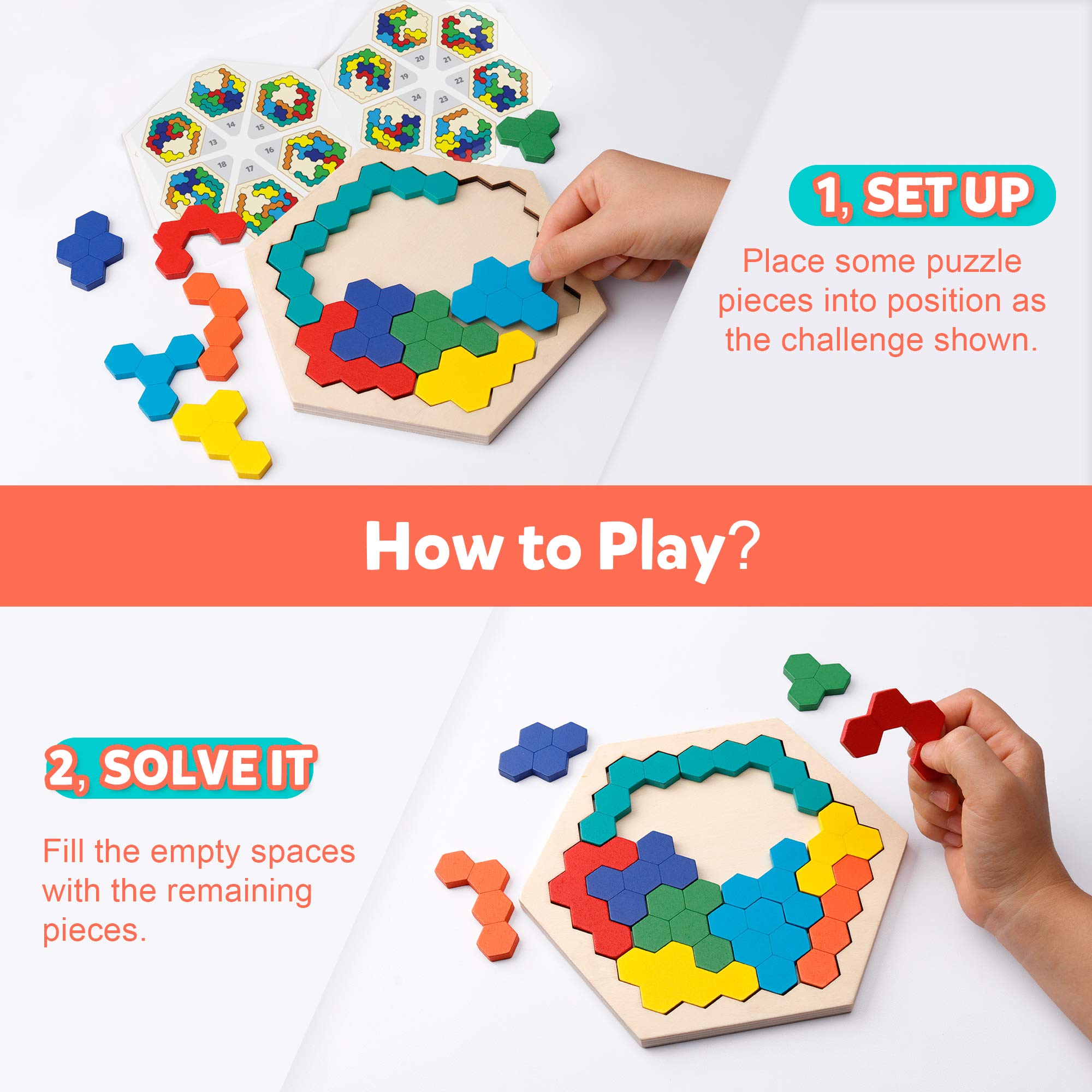 Foto 4 pulgar | Puzzle Toy Coogam, Hexágono De Madera, Para Niños Y Adultos - Venta Internacional.