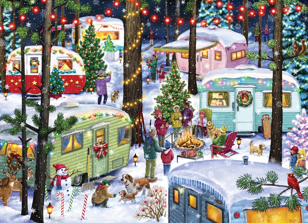 Rompecabezas Vermont Christmas Camping Para Navidad, 1000 Piezas - Venta Internacional.