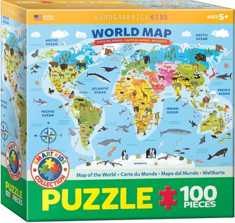 Foto 1 | Rompecabezas Eurographics Con Mapa Ilustrado Del Mundo, 100 Unidades - Venta Internacional.