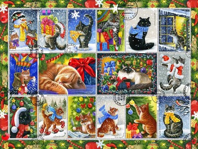 Foto 2 | Rompecabezas Sellos Navideños de Gato de Jigsaw Puzzle Vermont 550 Unidades - Venta Internacional