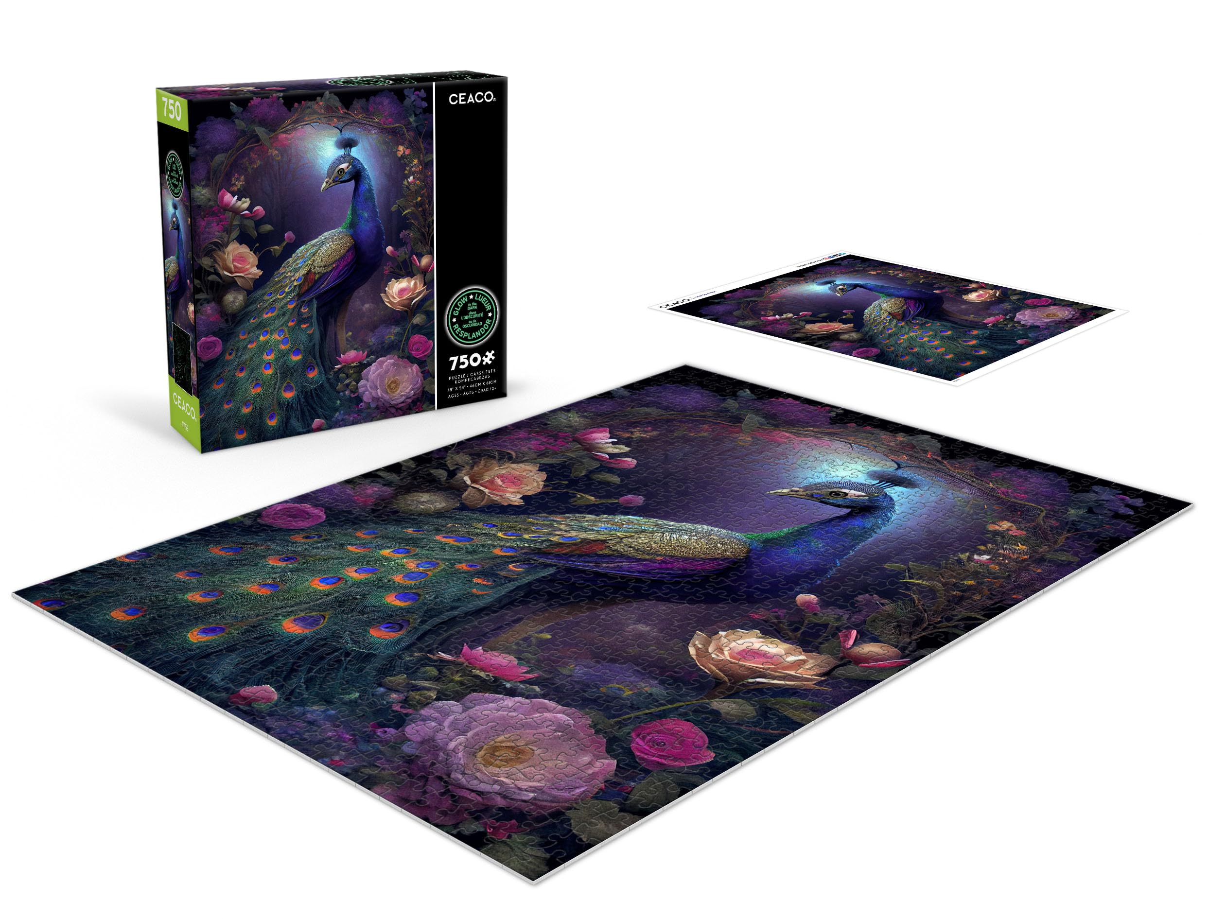 Foto 4 | Rompecabezas Ceaco Peacock Glow De 750 Piezas Que Brillan En La Oscuridad - Venta Internacional.