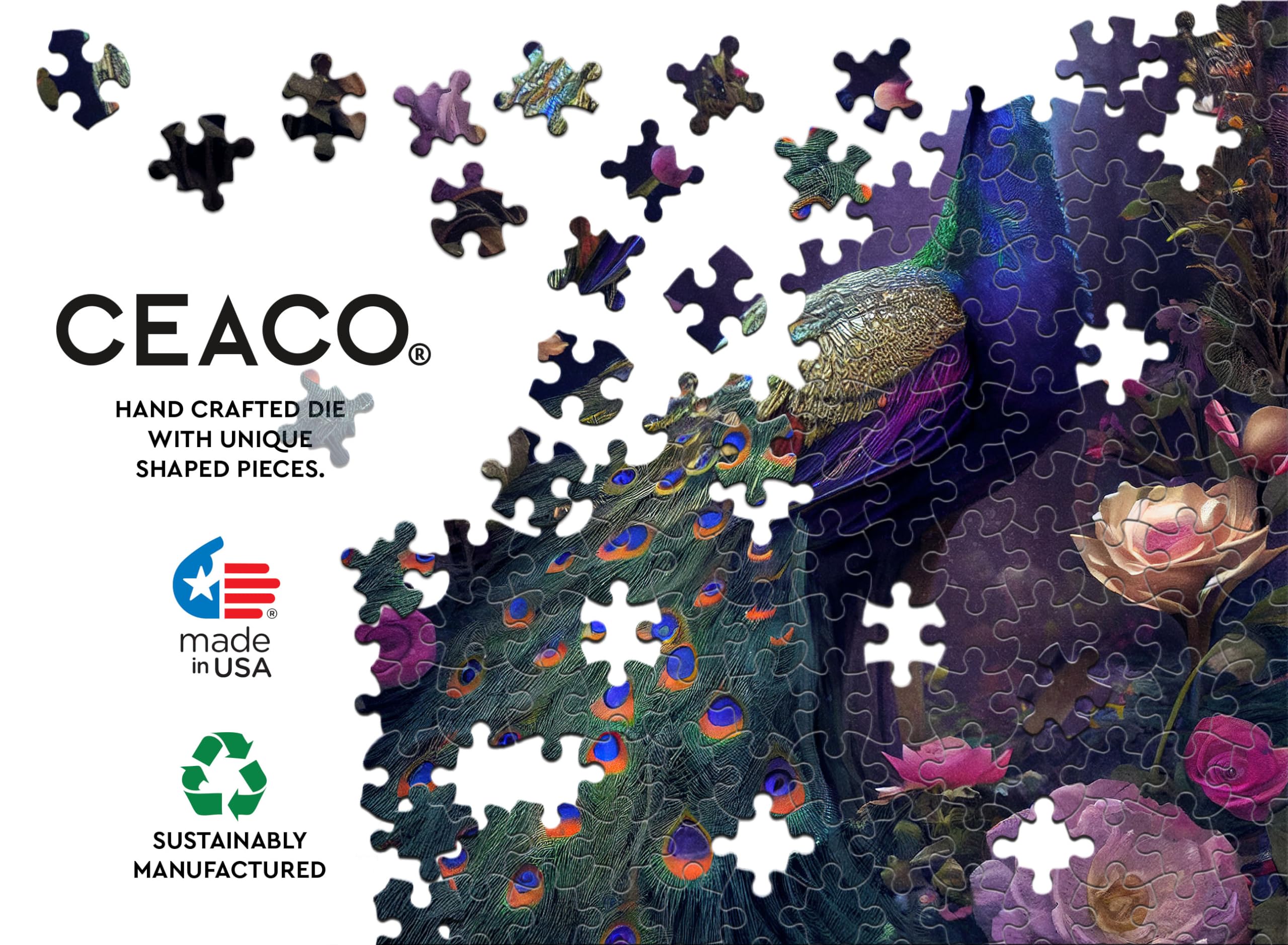 Foto 5 | Rompecabezas Ceaco Peacock Glow De 750 Piezas Que Brillan En La Oscuridad - Venta Internacional.