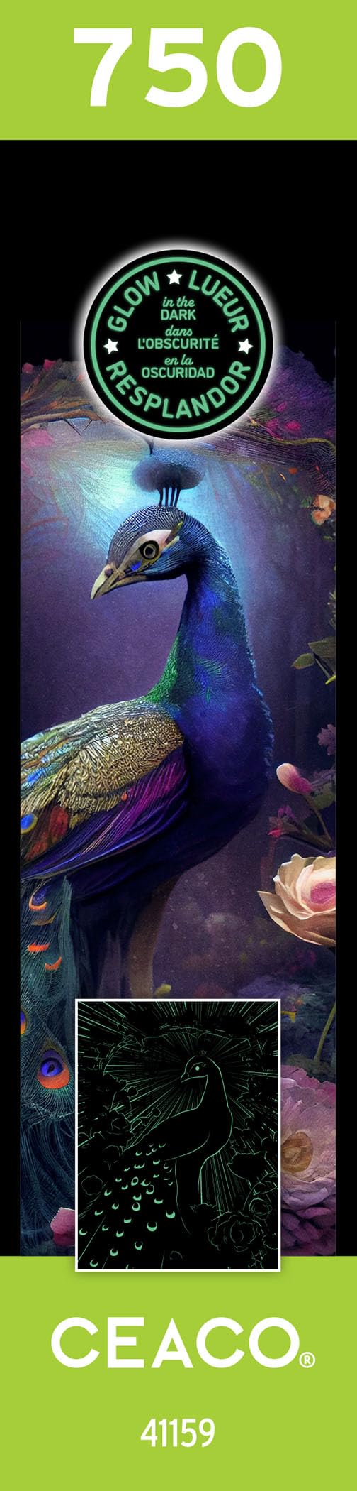 Foto 7 | Rompecabezas Ceaco Peacock Glow De 750 Piezas Que Brillan En La Oscuridad - Venta Internacional.