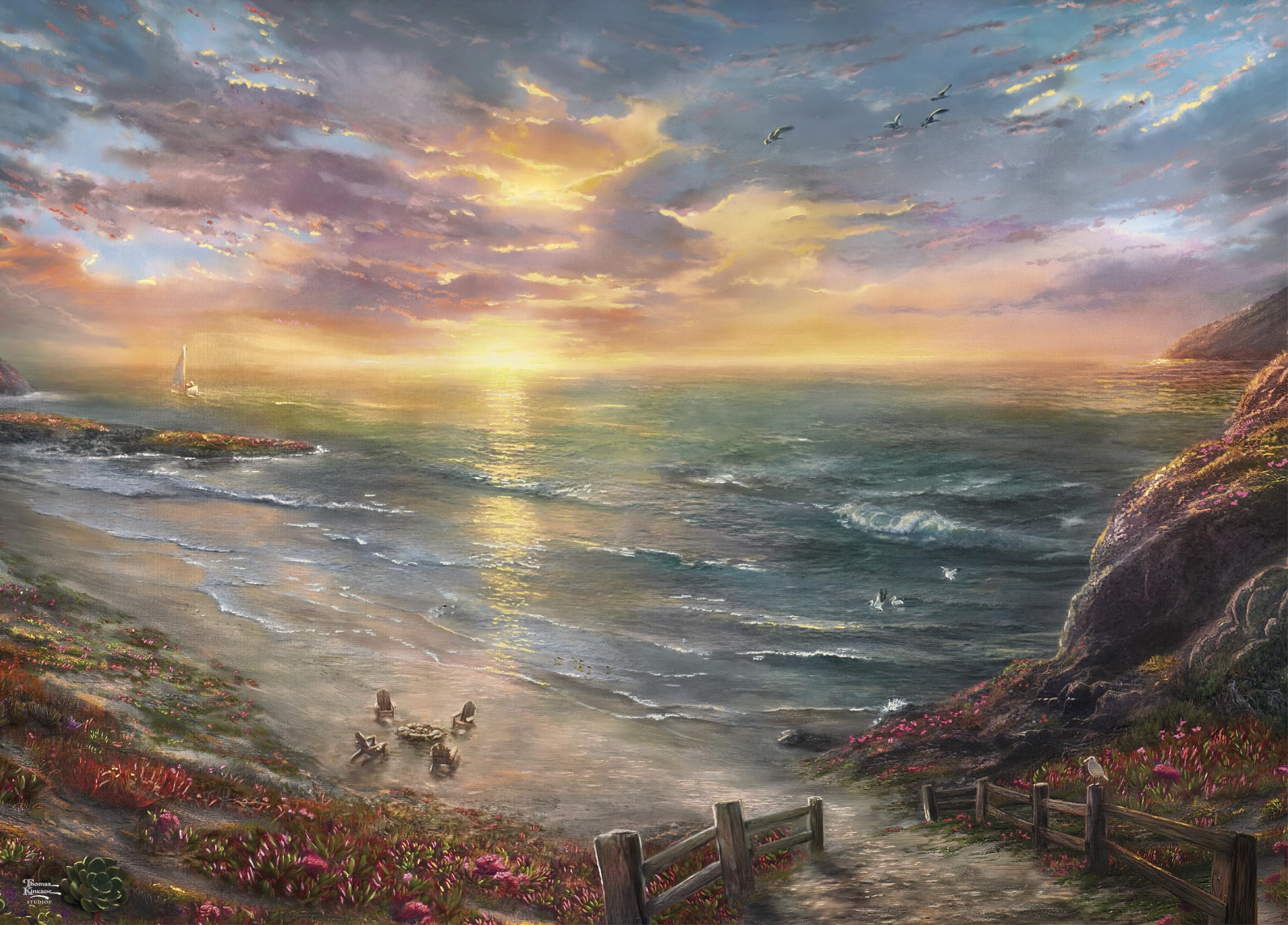 Rompecabezas Ceaco Thomas Kinkade Beachside Gathering 1000 Piezas - Venta Internacional.