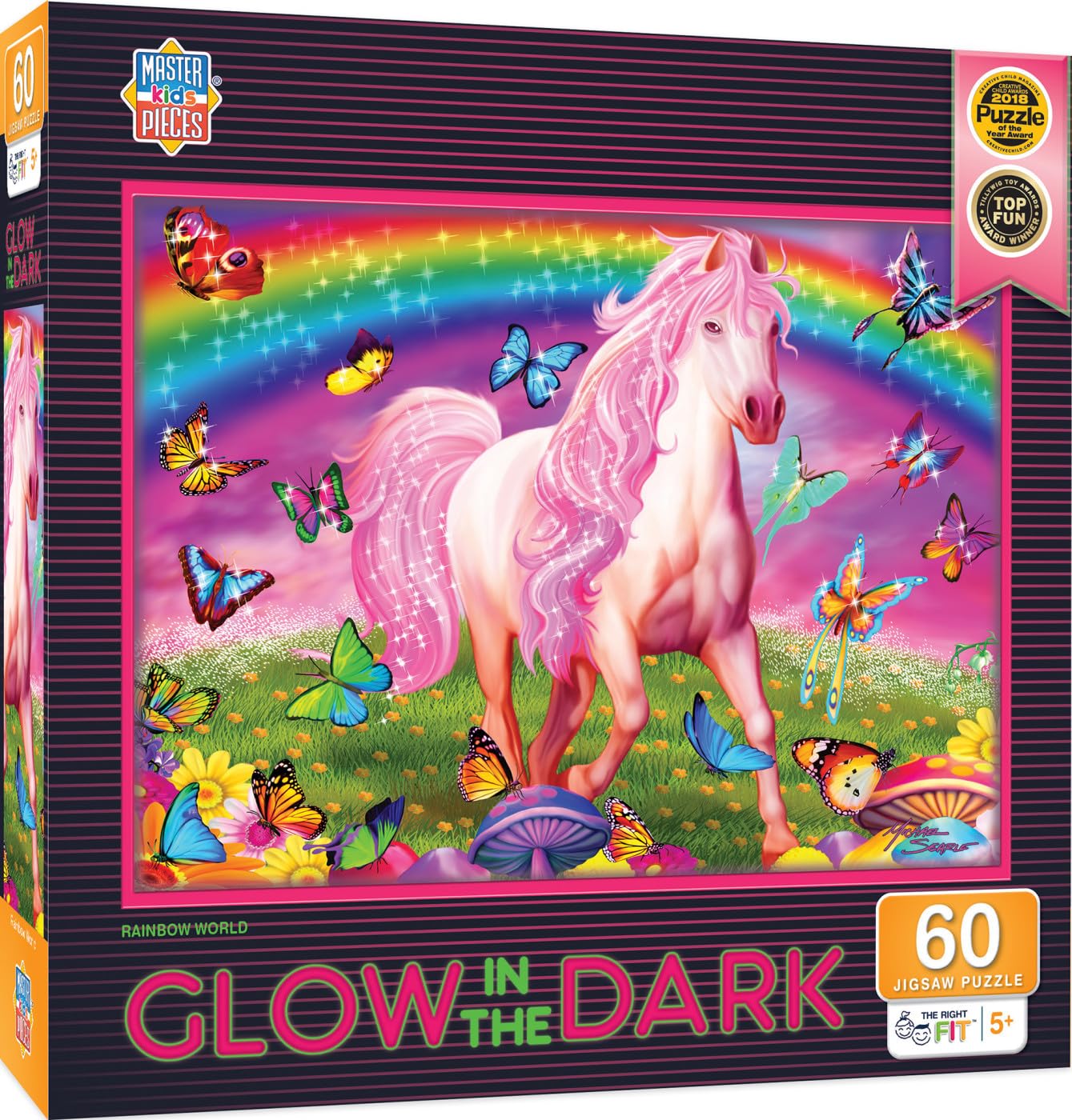 Puzzle Masterpieces: El Mundo Del Arcoíris Que Brillan En La Oscuridad, 60 Piezas - Venta Internacional.