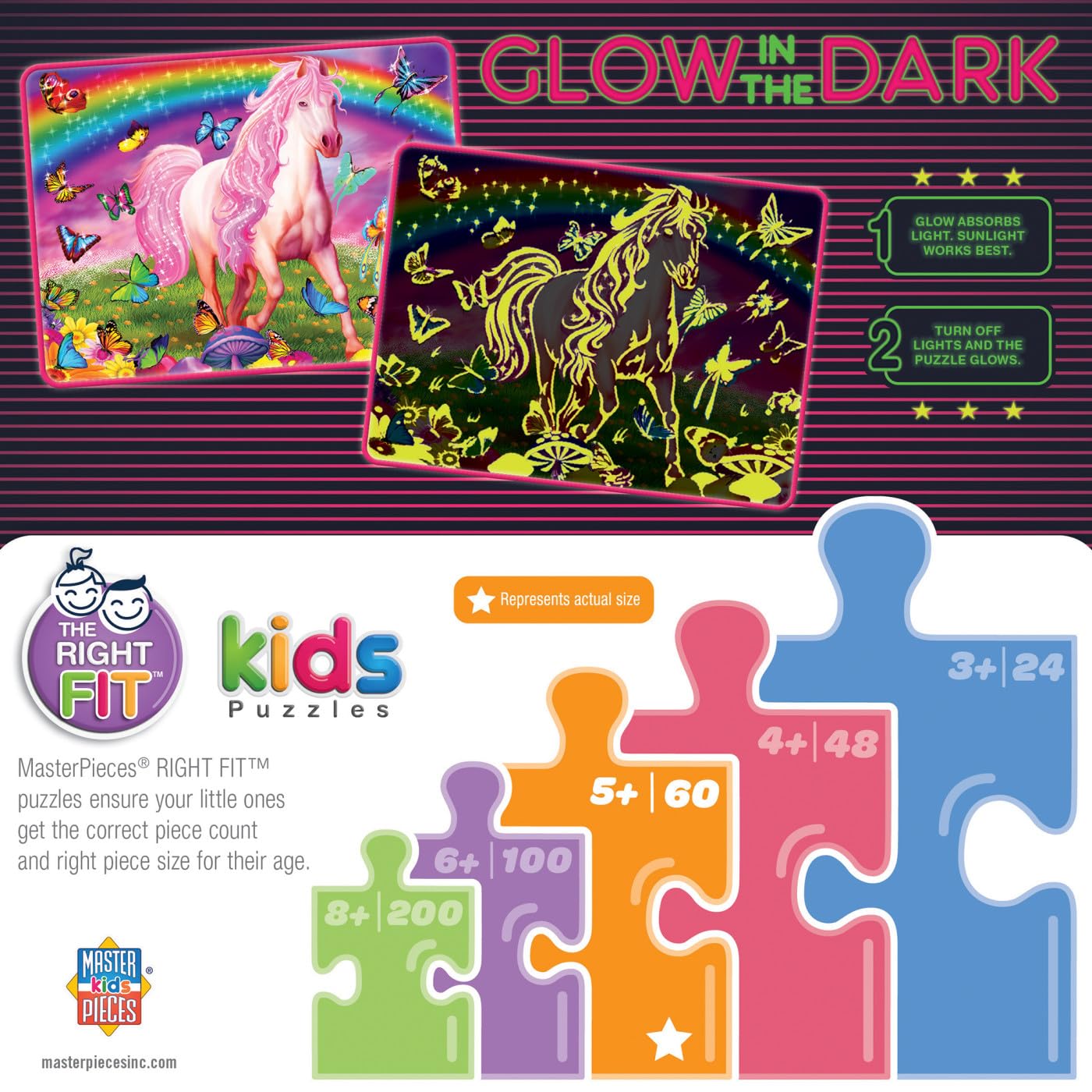 Foto 4 pulgar | Puzzle Masterpieces: El Mundo Del Arcoíris Que Brillan En La Oscuridad, 60 Piezas - Venta Internacional.