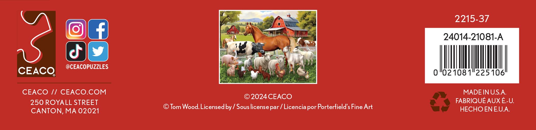 Foto 8 pulgar | Rompecabezas Ceaco Tom Wood Farm Animal Friends De 300 Piezas - Venta Internacional.