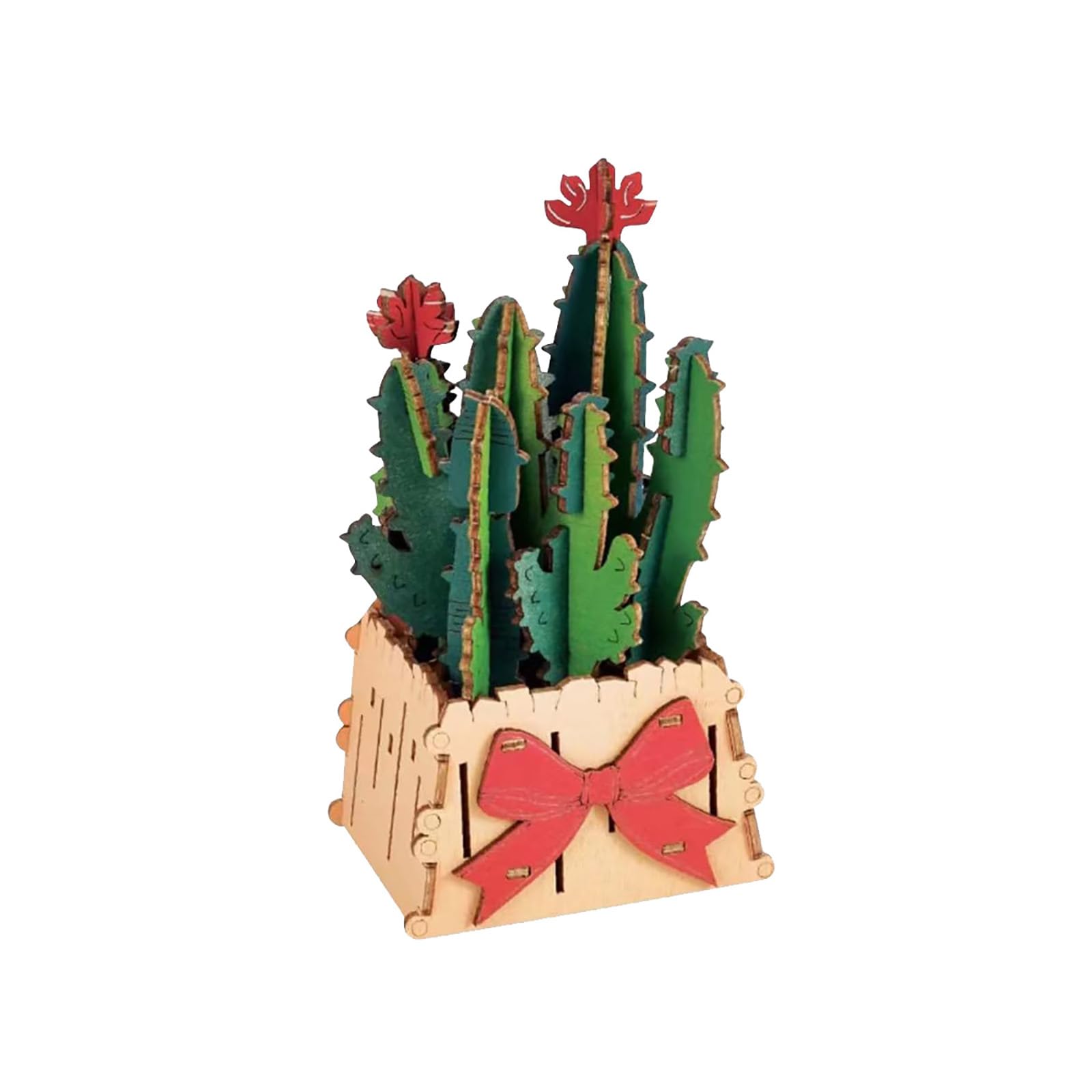 Maqueta De Rompecabezas De Madera Con Forma De Flor Y Cactus Con Jarrón Para Adultos - Venta Internacional.