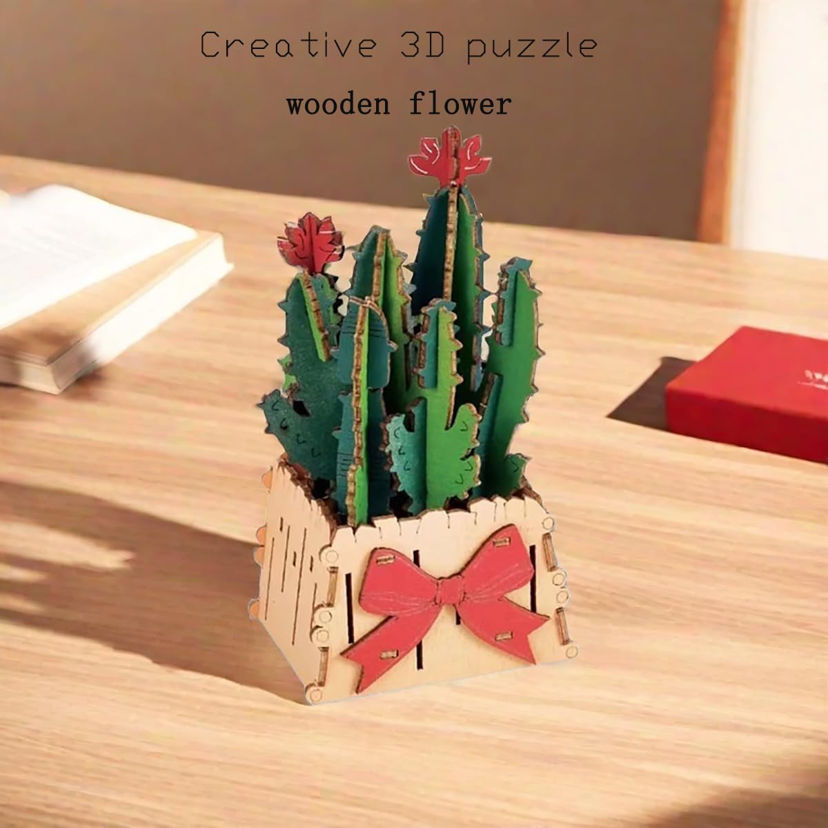 Foto 4 pulgar | Maqueta De Rompecabezas De Madera Con Forma De Flor Y Cactus Con Jarrón Para Adultos - Venta Internacional.